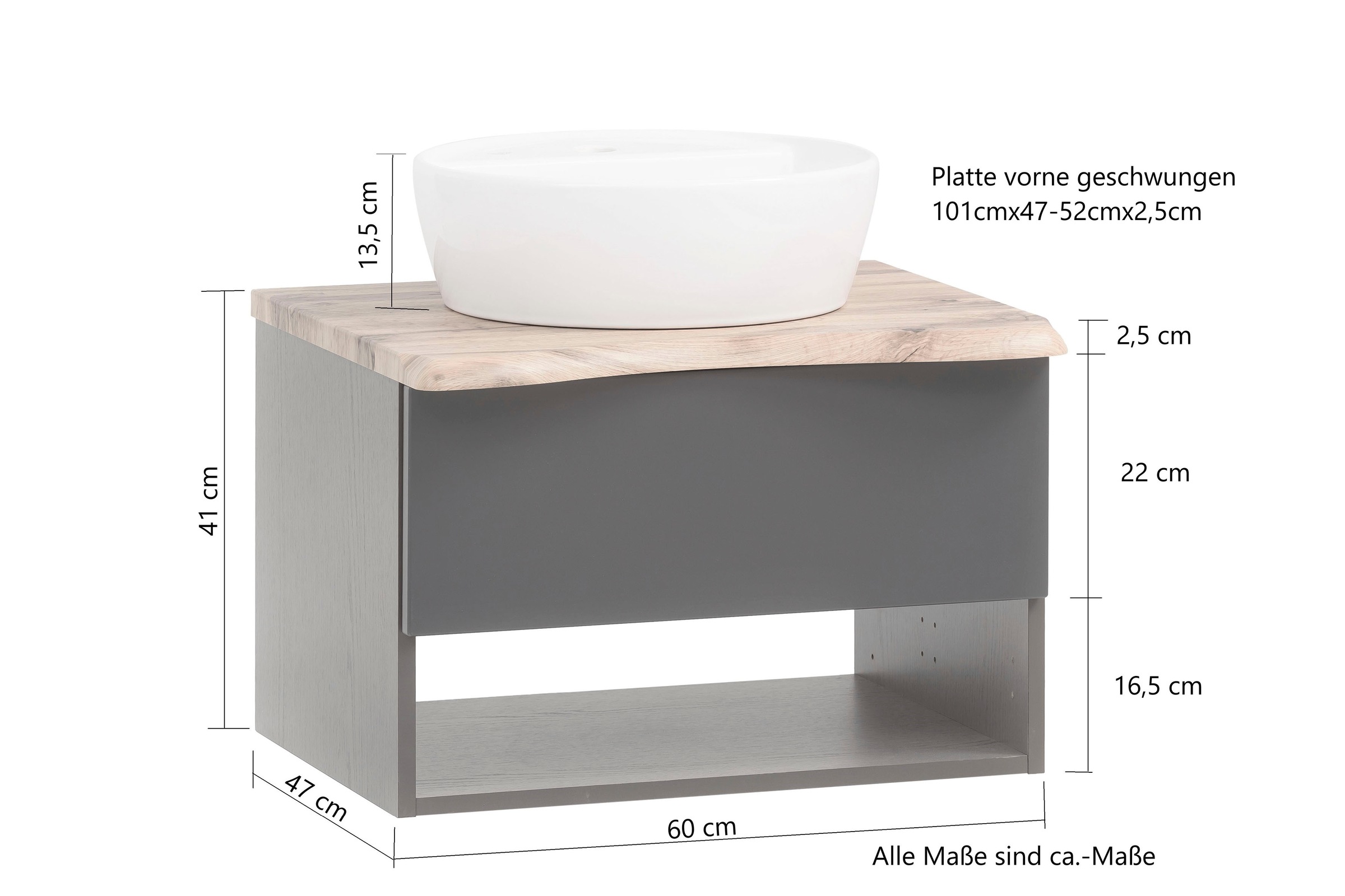 welltime Badmöbel-Set »Stubach«, (2 St., Spiegelschrank und Waschtisch), Abdeckplatte mit Baumkante