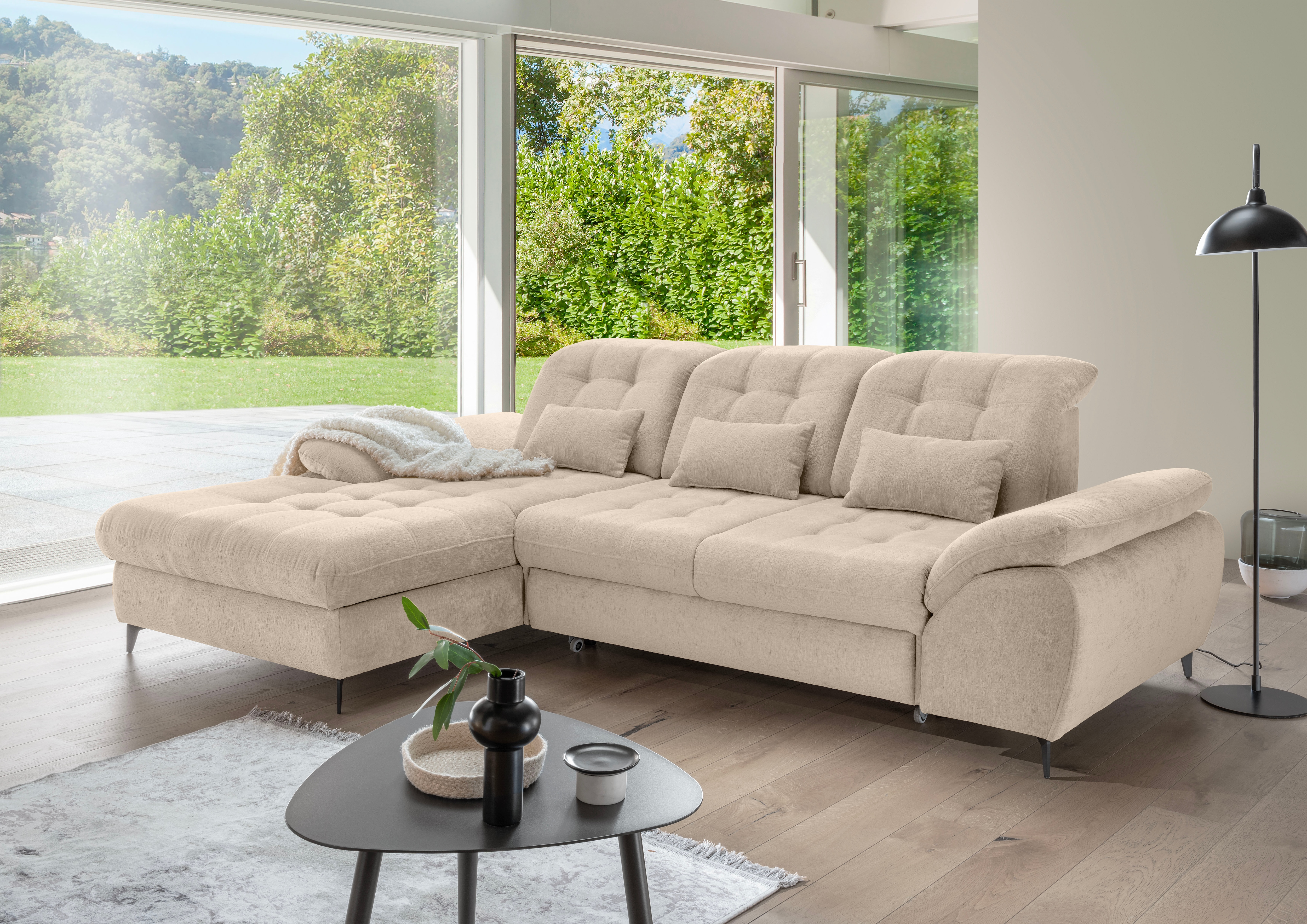 OTTO home Wohnlandschaft "Delphino Multifunktionen, Bettfunktion, Breite 273cm, L-Form" inkl. Bettkasten, Schlaffunktion, Kopfteil- und Sitztiefenverstellung