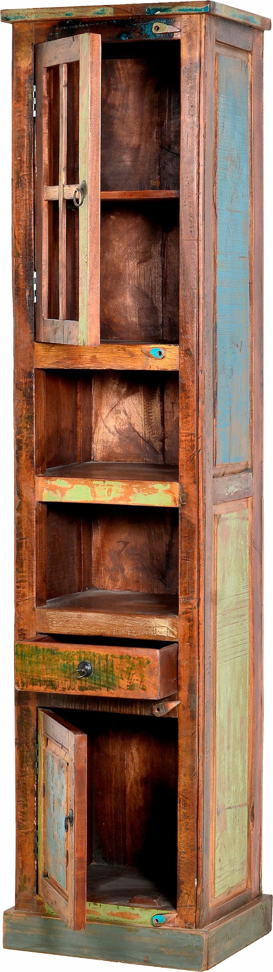 SIT Vitrine »Riverboat, Hochschrank«, aus recyceltem Altholz mit Farbresten, Shabby Chic, Vintage