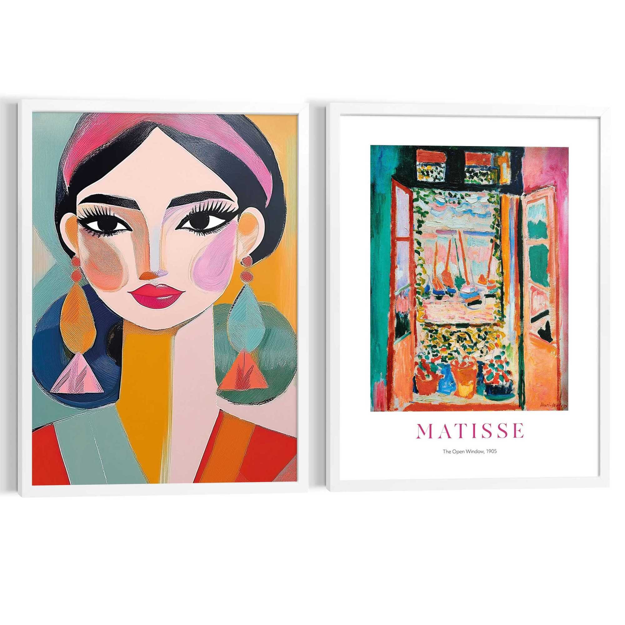 Reinders! Bild mit Rahmen »Matisse Open Window set« Gemälde 2 Stk. tlg. Wohnzimmer - Mehrfarbig - MDF - Berühmte Künstler - 50x70 cm