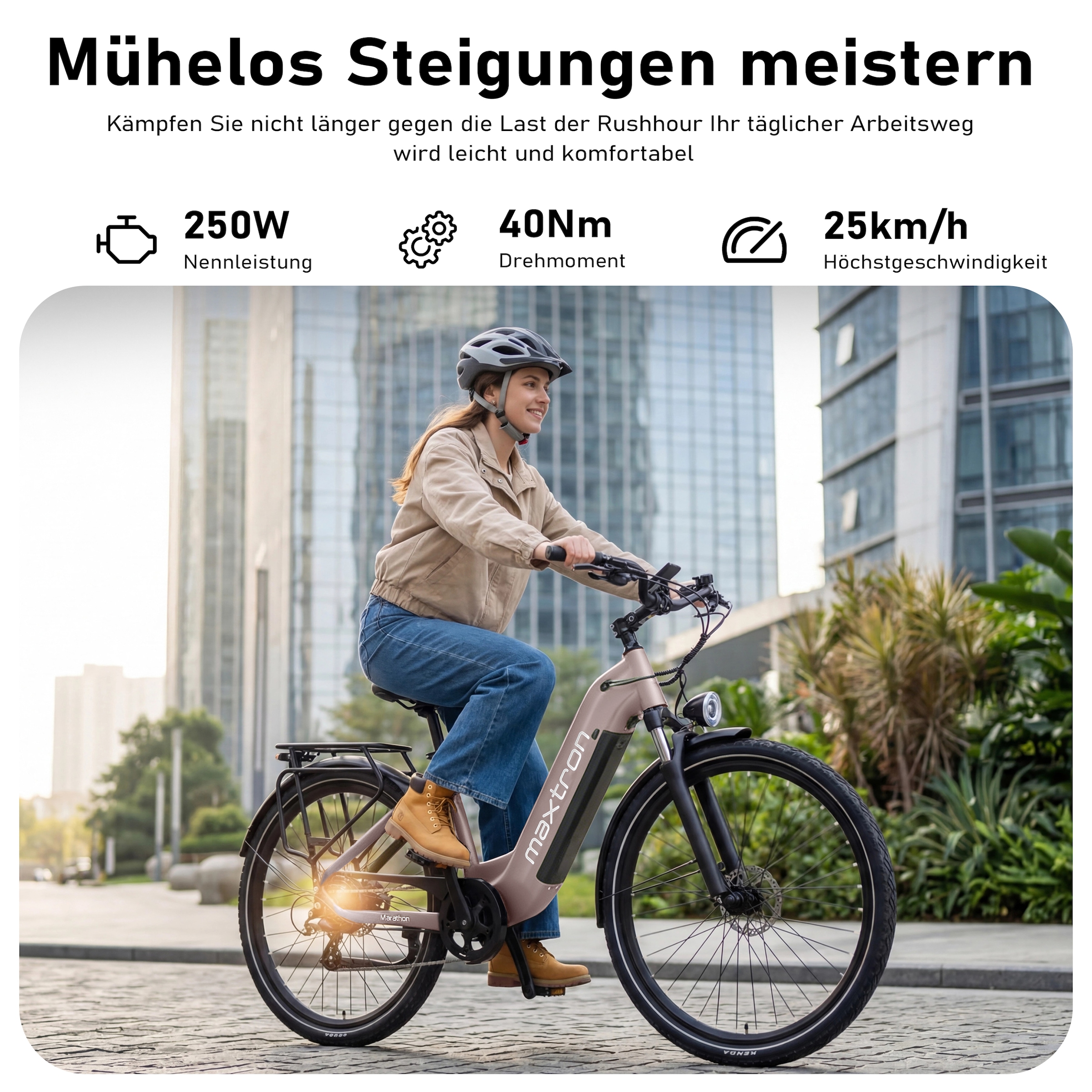 Maxtron »Maxtron Marathon E-Citybike 28 Zoll« 7 Gang Shimano Kettenschaltung Heckmotor 250 W Packung,  Elektrofahrrad für Damen u. Herren