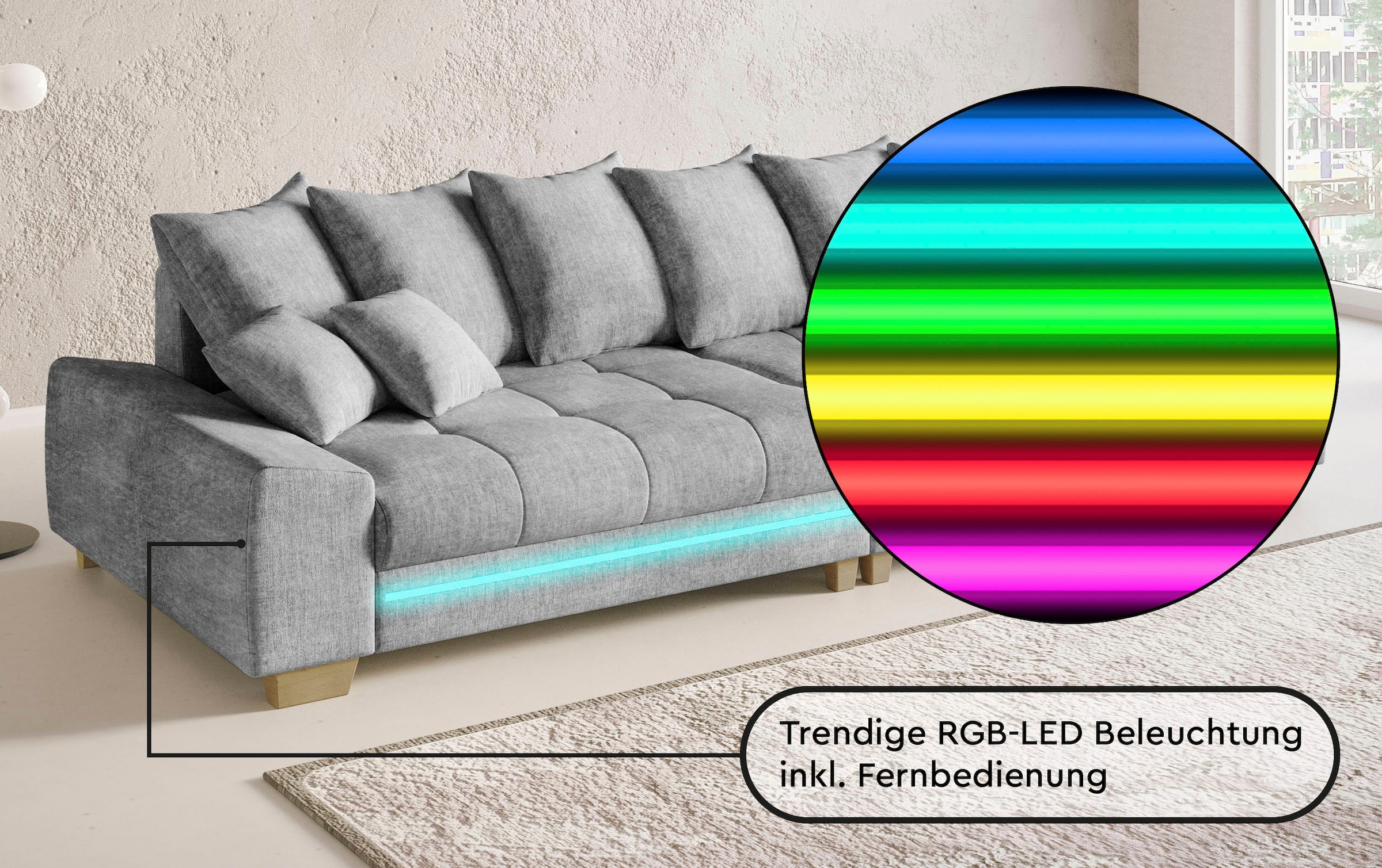 Mr. Couch Big-Sofa »Nikita II«, mit RGB-LED Beleuchtung, Kaltschaumpolsterung bis 140 kg belastbar