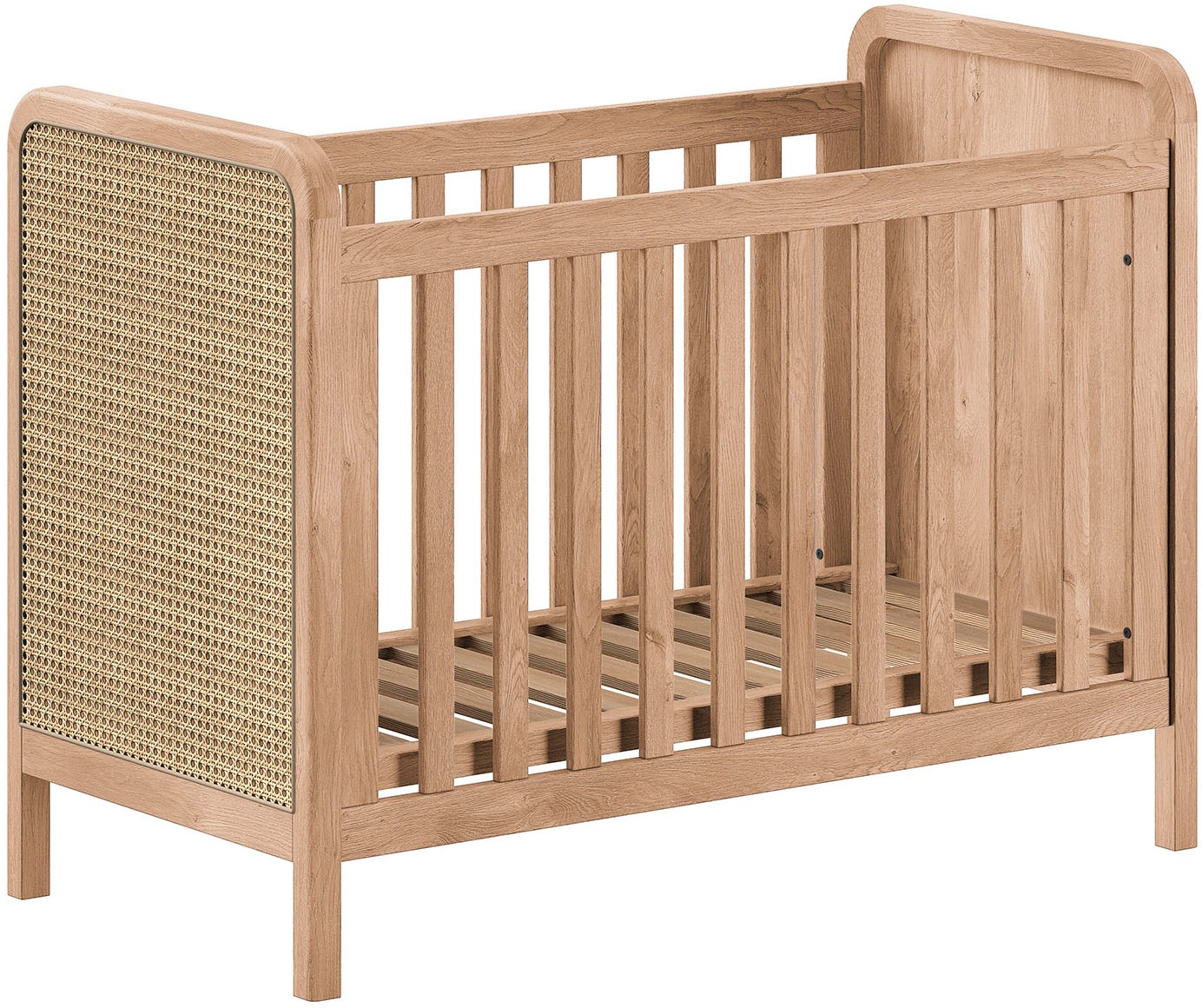 Vipack Babymöbel-Set »Woods best. aus Babybett 60x120 cm und Wickelregal« 2 tlg. geräumige Ablageflächer, Bett wahlweise mit Rattan oder Bouclé Optik