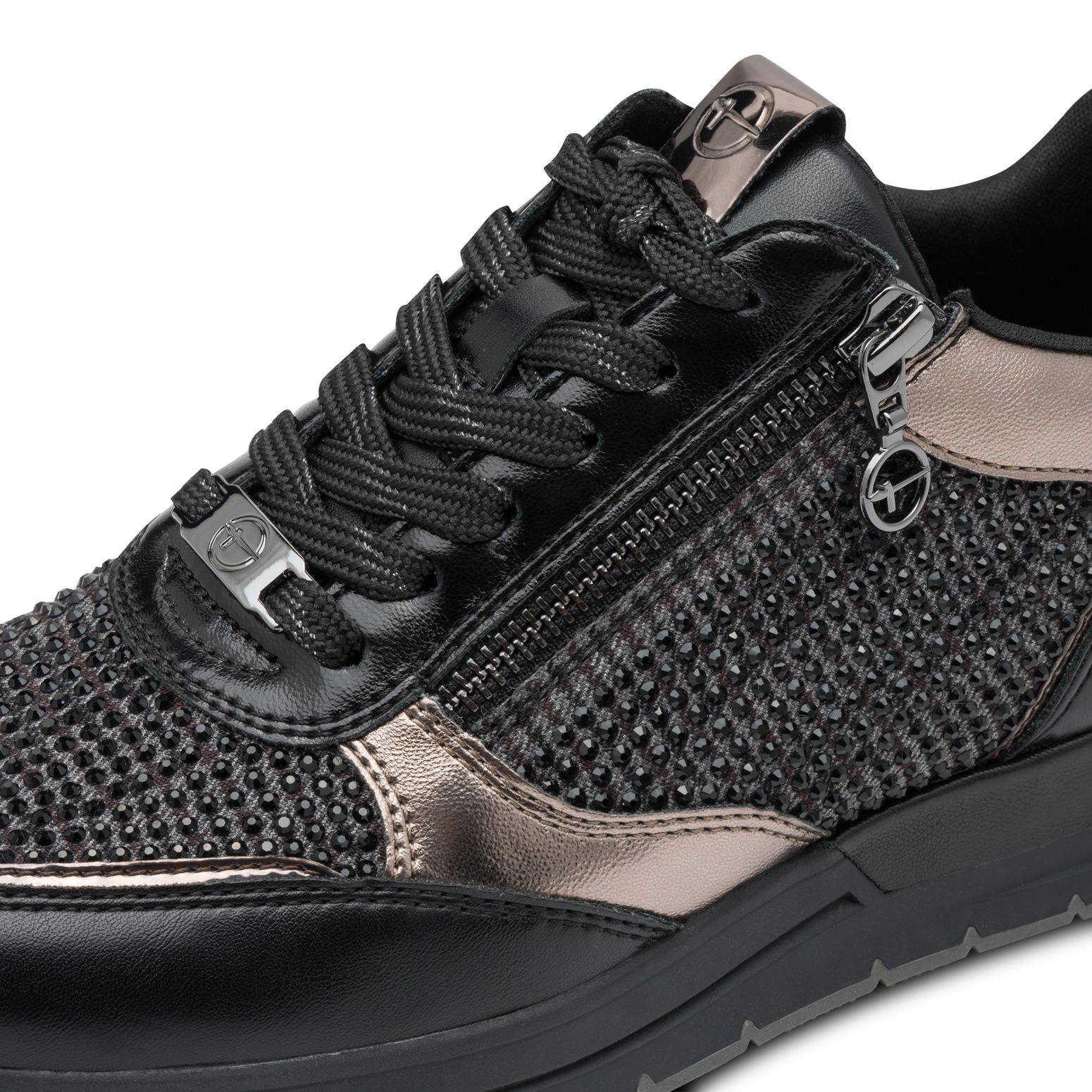 Plateausneaker TAMARIS, Damen, Gr. 38, schwarz, roségoldfarben, Lederimitat, Textil, Schuhe Plateausneaker, Freizeitschuh, Halbschuh, Schnürschuh in veganer Verarbeitung 3