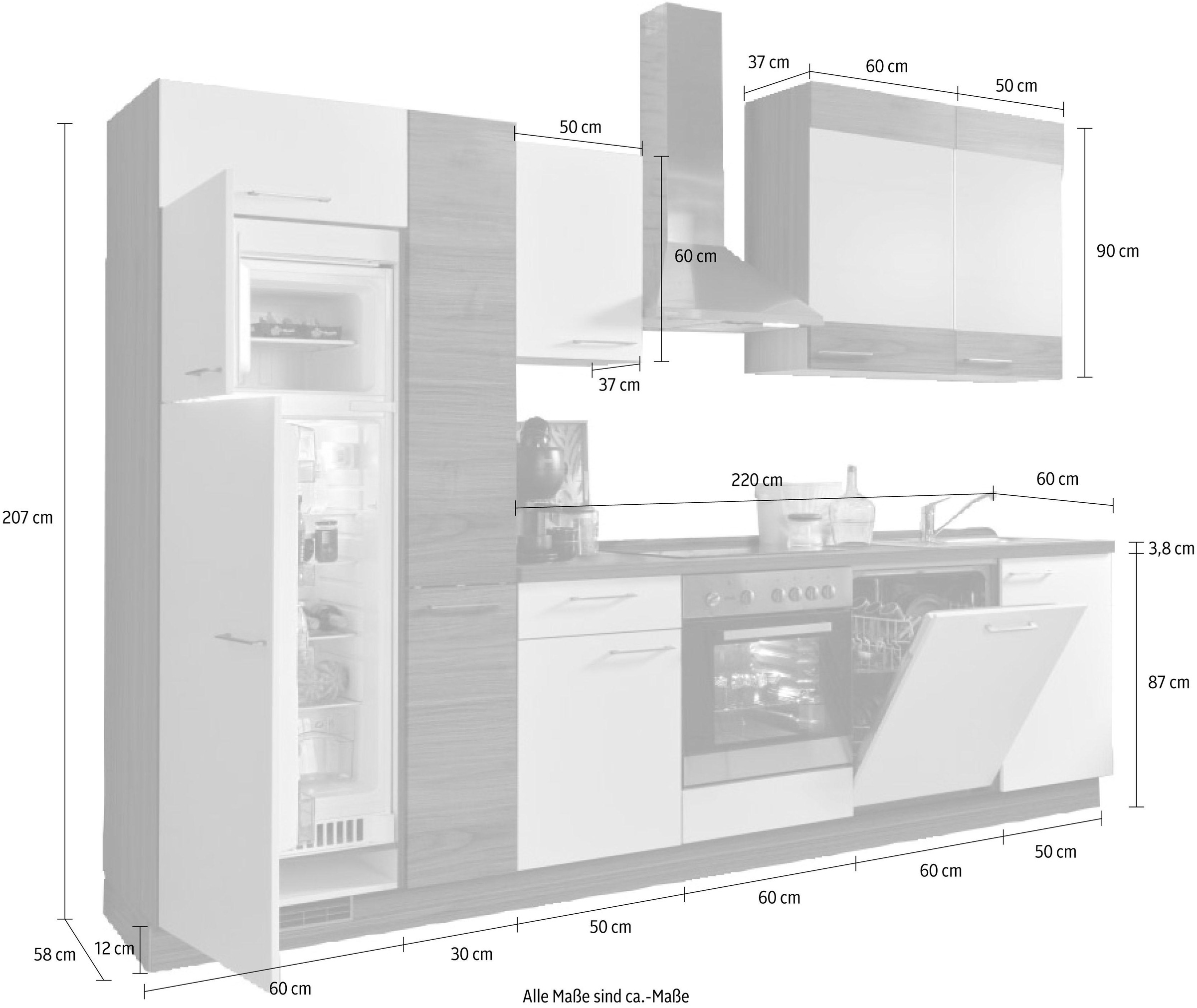 KOCHSTATION Küchenzeile »"KS-Trea", wahlweise mit E-Geräten, höhenverstellbare Füße«, vormontiert, mit Vollauszug und Soft-Close-Funktion, Breite 310 cm