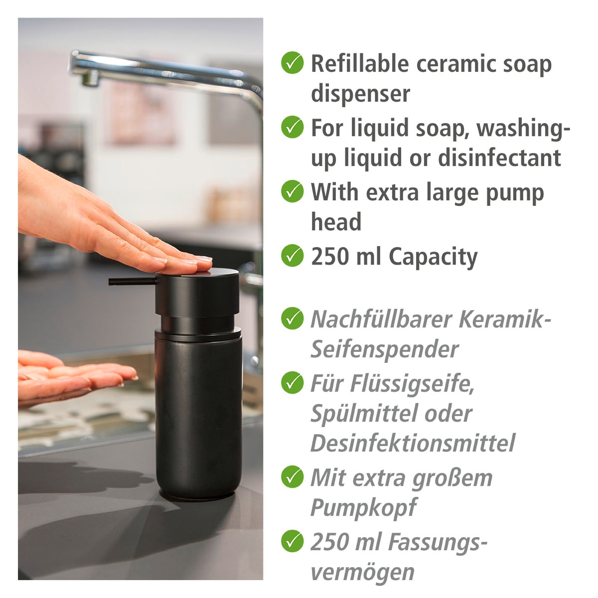 WENKO Küchenorganizer-Set »Black Outdoor Kitchen Spül-Set«, (Set, 2 tlg.), Seifenspender, Spülbürste