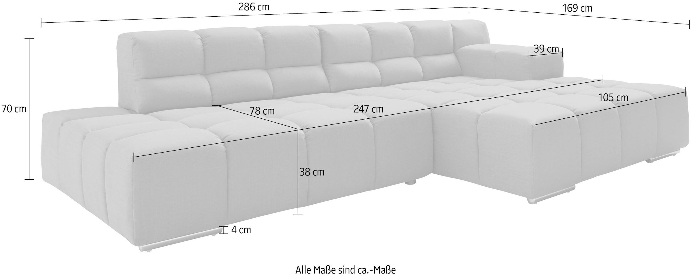 designwerk Ecksofa »Temple«, Recamiere links oder rechts, mit Sitztiefenverstellung