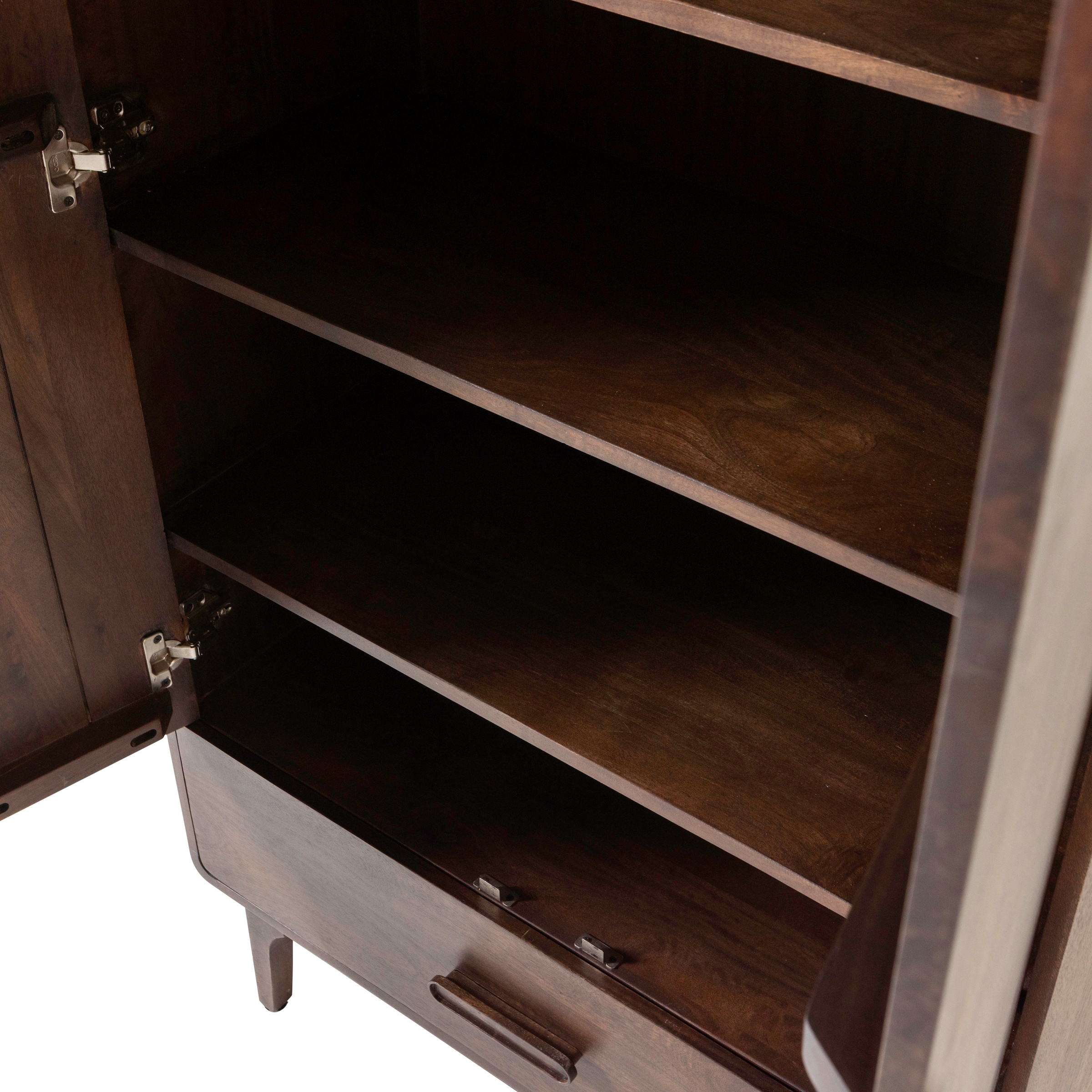 WOOOD Highboard »Liya mit Massivmangoholz und Dämpfung Funktion B 85 x T 35 x H 150 cm« Natürliche Maserung, Tragkraft 20 kg, einfach zu montieren