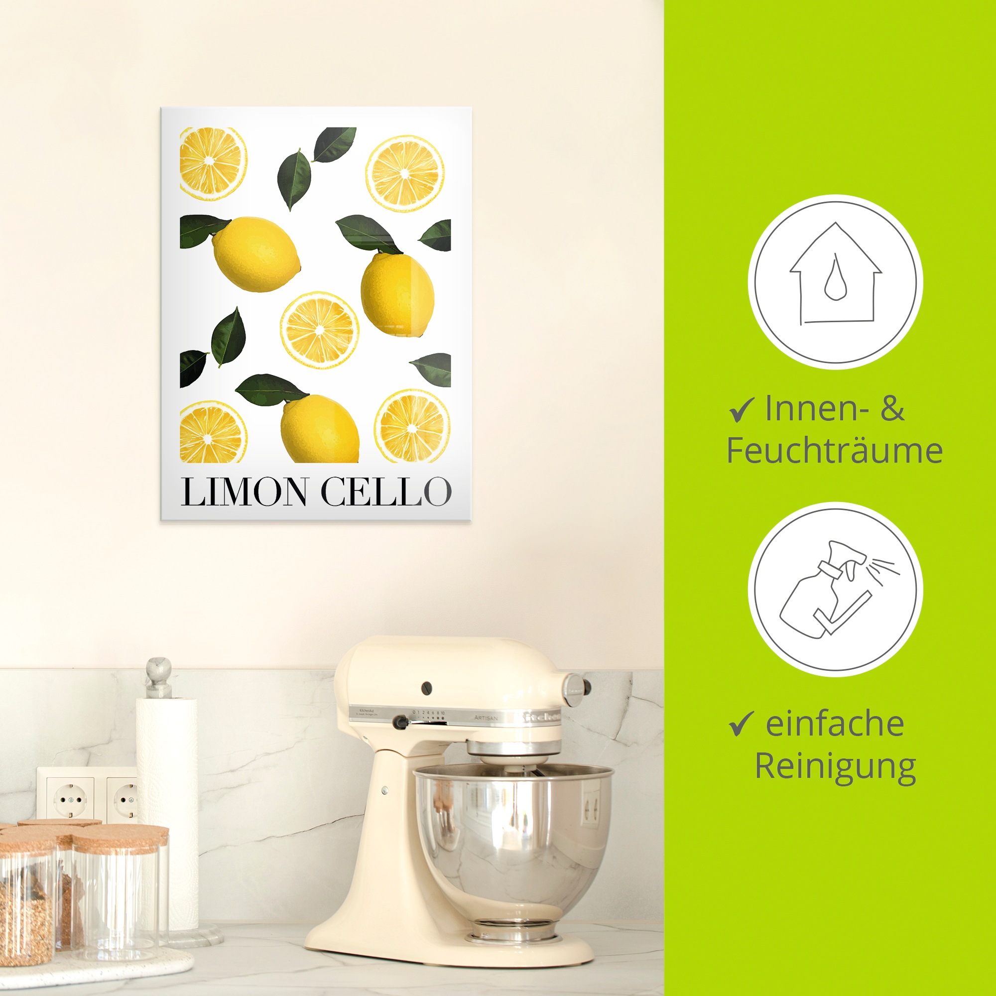 Glasbild ARTLAND "Limon Cello", farbe bild(er): gelb, B:60cm H:80cm, Bilder, in verschiedenen Größen 2