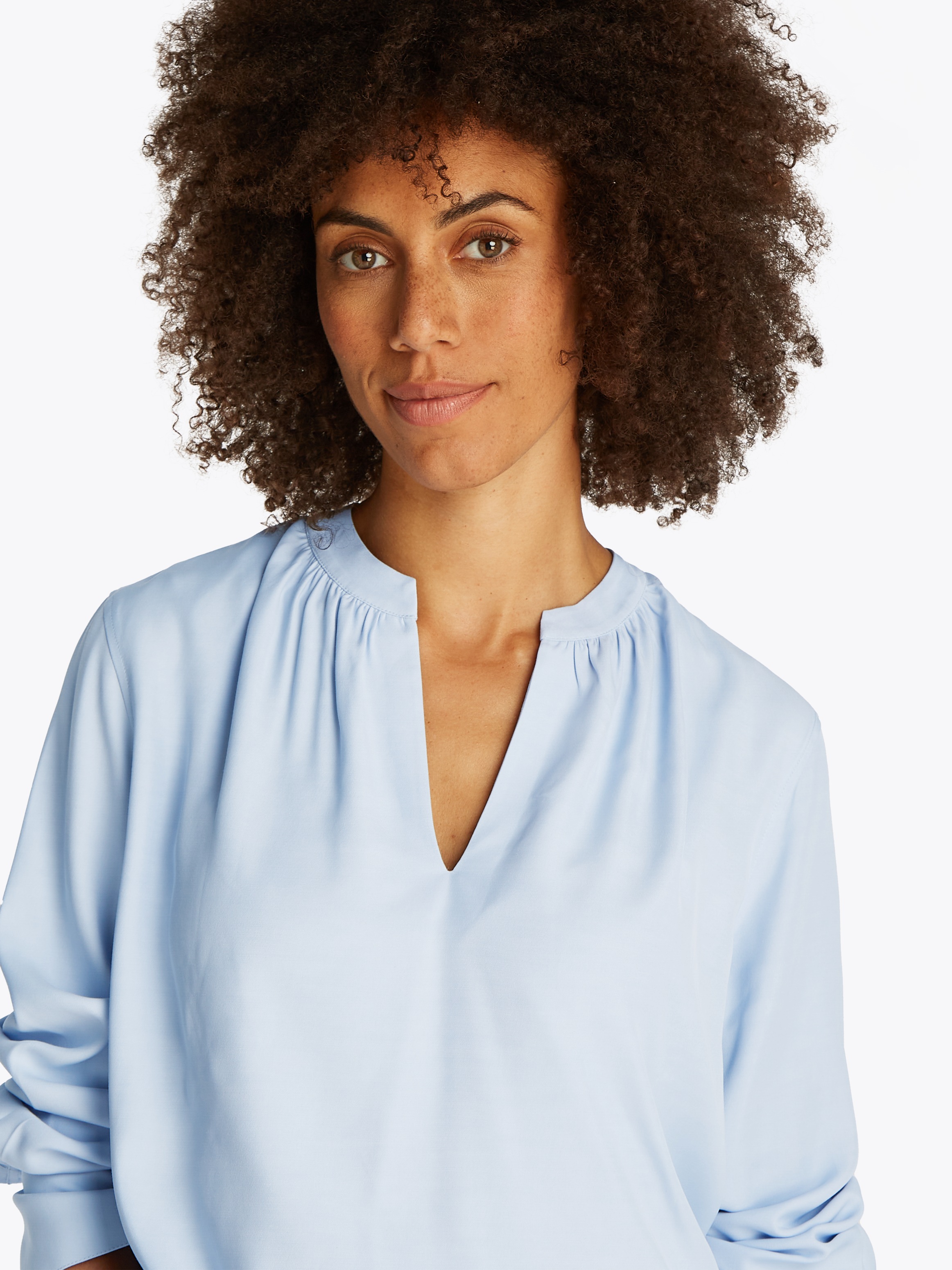 Tommy Hilfiger Langarmbluse "SOFT VIS V NECK LS BLOUSE", mit Raffungen günstig online kaufen