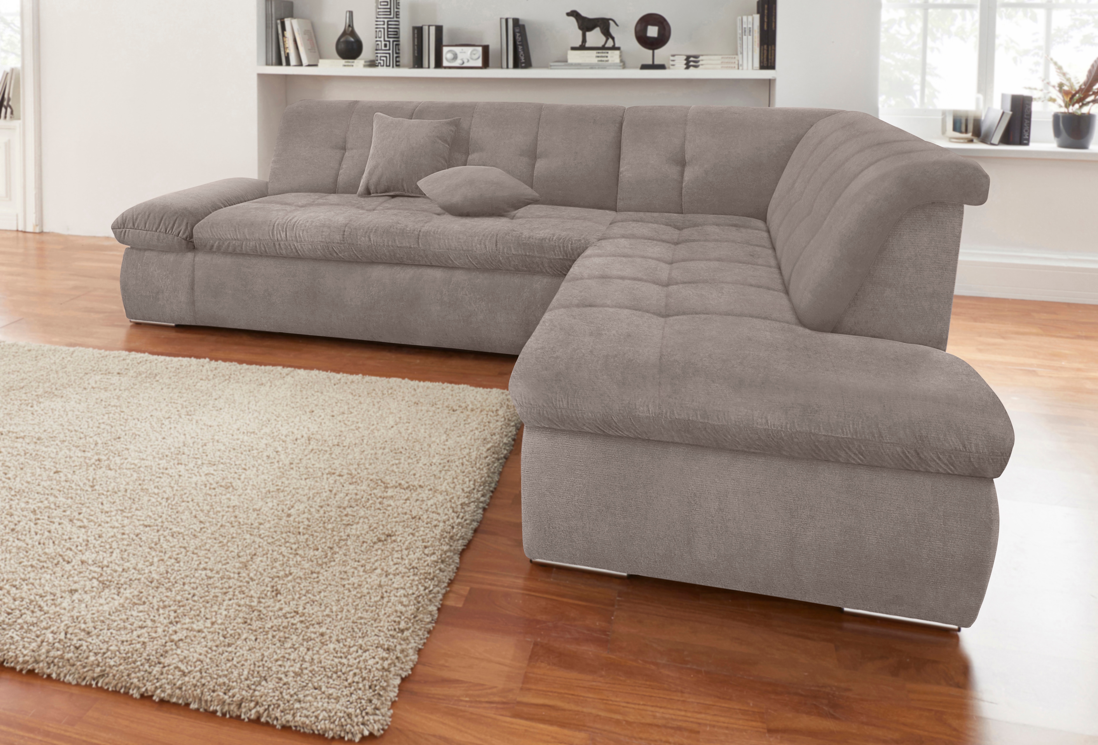 DOMO collection Ecksofa "MORIC Massiv - Belastbar bis 140 kgxSitz, hochwertig & komfortabel" XXL, L-Form, inkl. Zierkissen