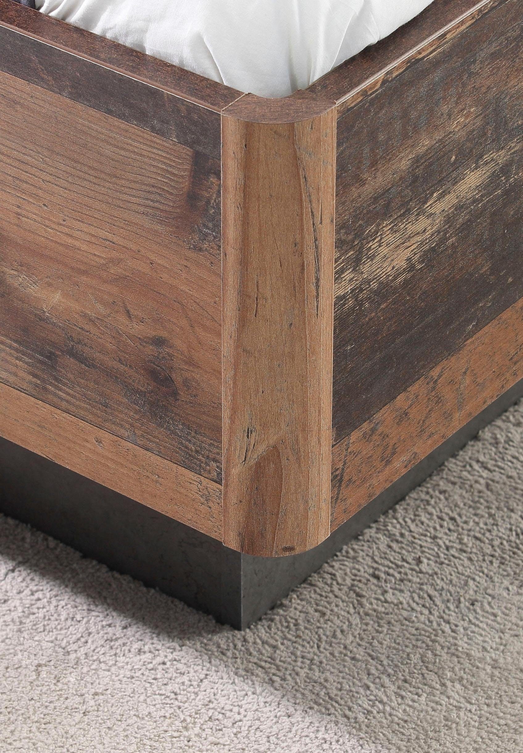 FORTE Futonbett »Clif, Bettanlage, Old – Wood Vintage, Betonoptik Dunkelgrau«, (Liegefläche 180x200cm), mit gepolstertem Kopfteil aus Kunstleder, bis 220KG belastbar