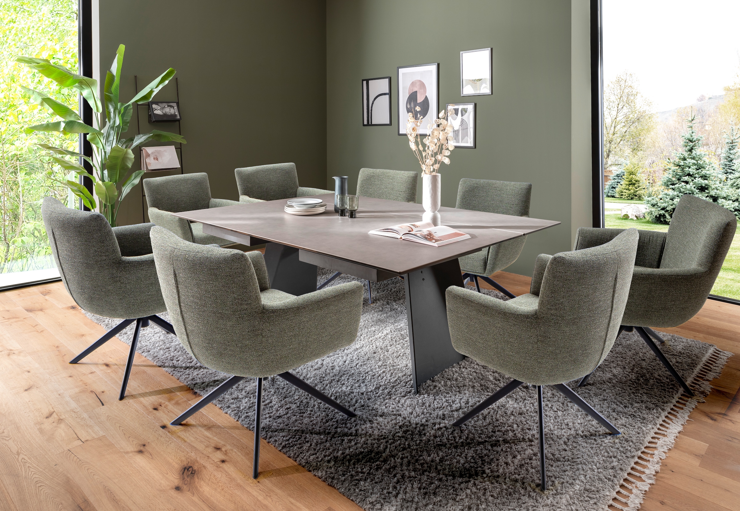 MCA furniture 4-Fußstuhl »WILSON Esszimmerstuhl, Armlehnstuhl, Polsterstuhl, modern«, (Set), 2 St., Flachgewebe, Stuhl, Armlehnenstuhl, drehbar, Taschenfederkern, belastbar 160 kg,XXL