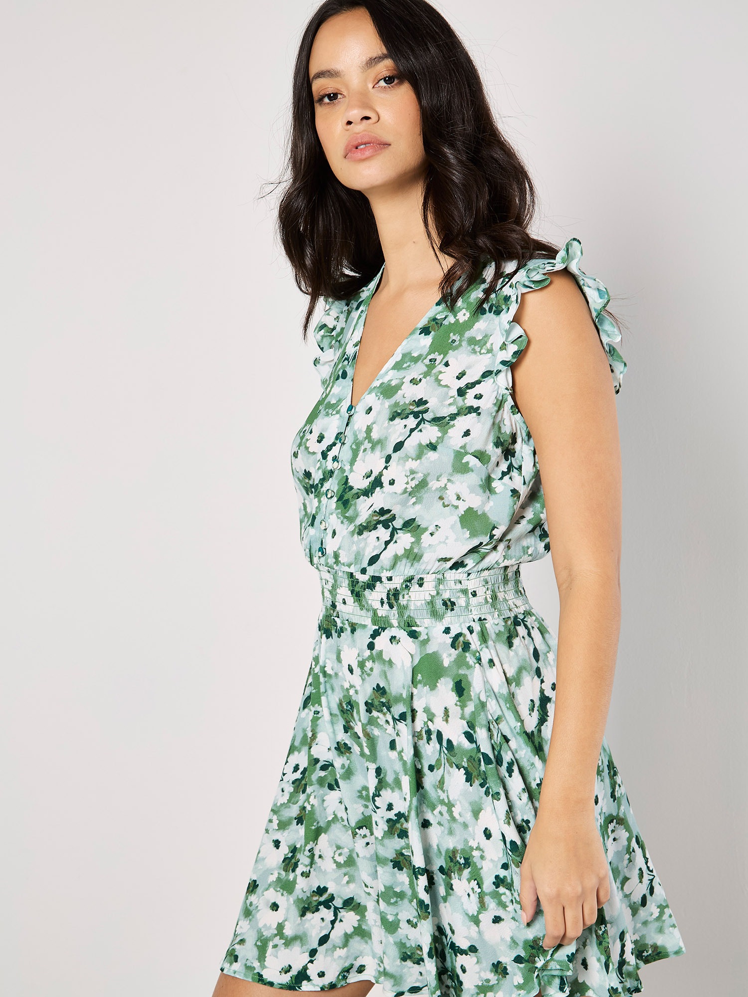 Apricot Minikleid »Florales Minikleid« mit Rüschenärmeln