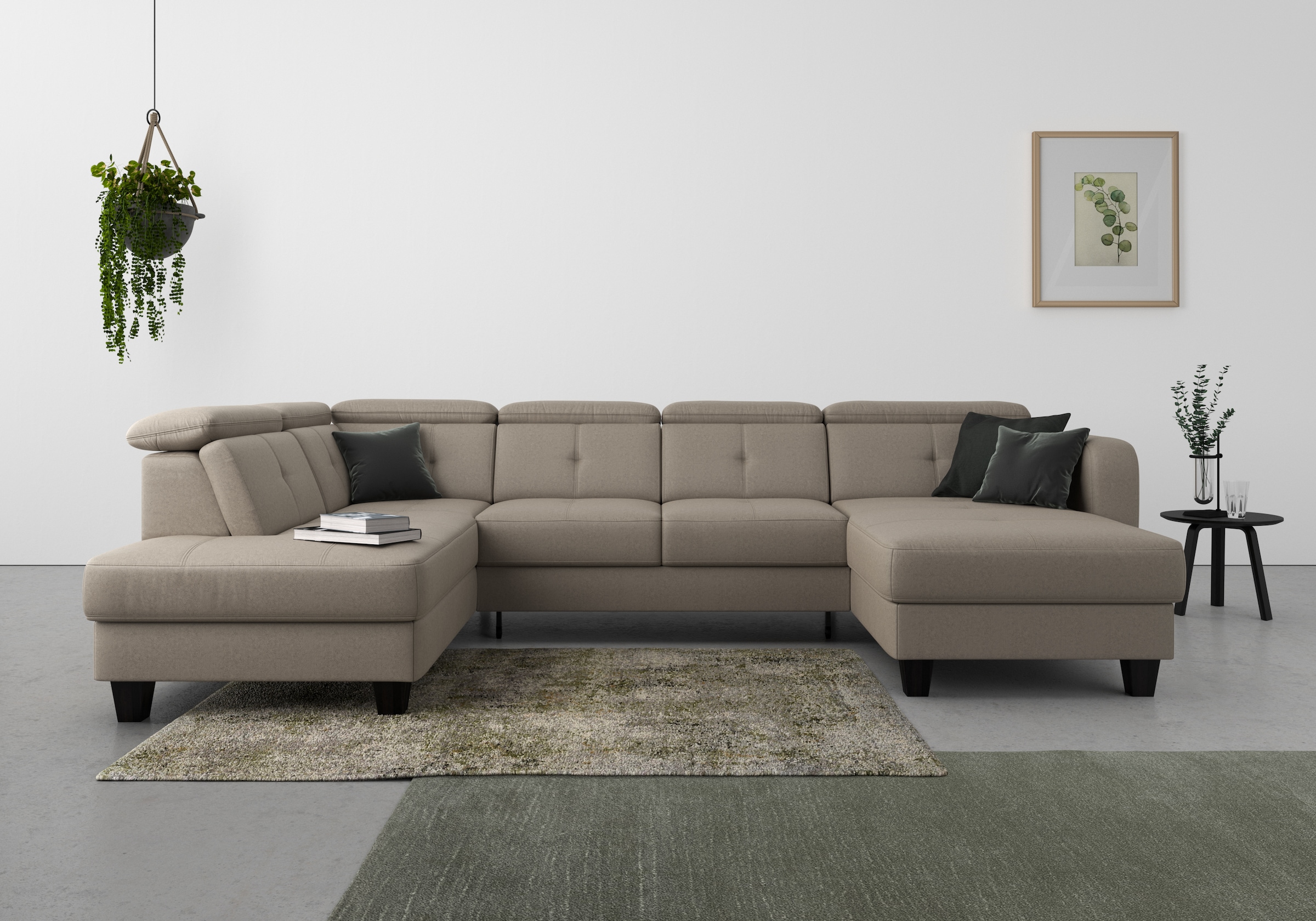 Wohnlandschaft SIT & MORE "Belluci U-Form", braun (savannah), B:321cm H:85cm T:195cm, Sofas, Wohnlandschaft, Kopfteilverstellung und Federkern, wahlweise mit Bettfunktion