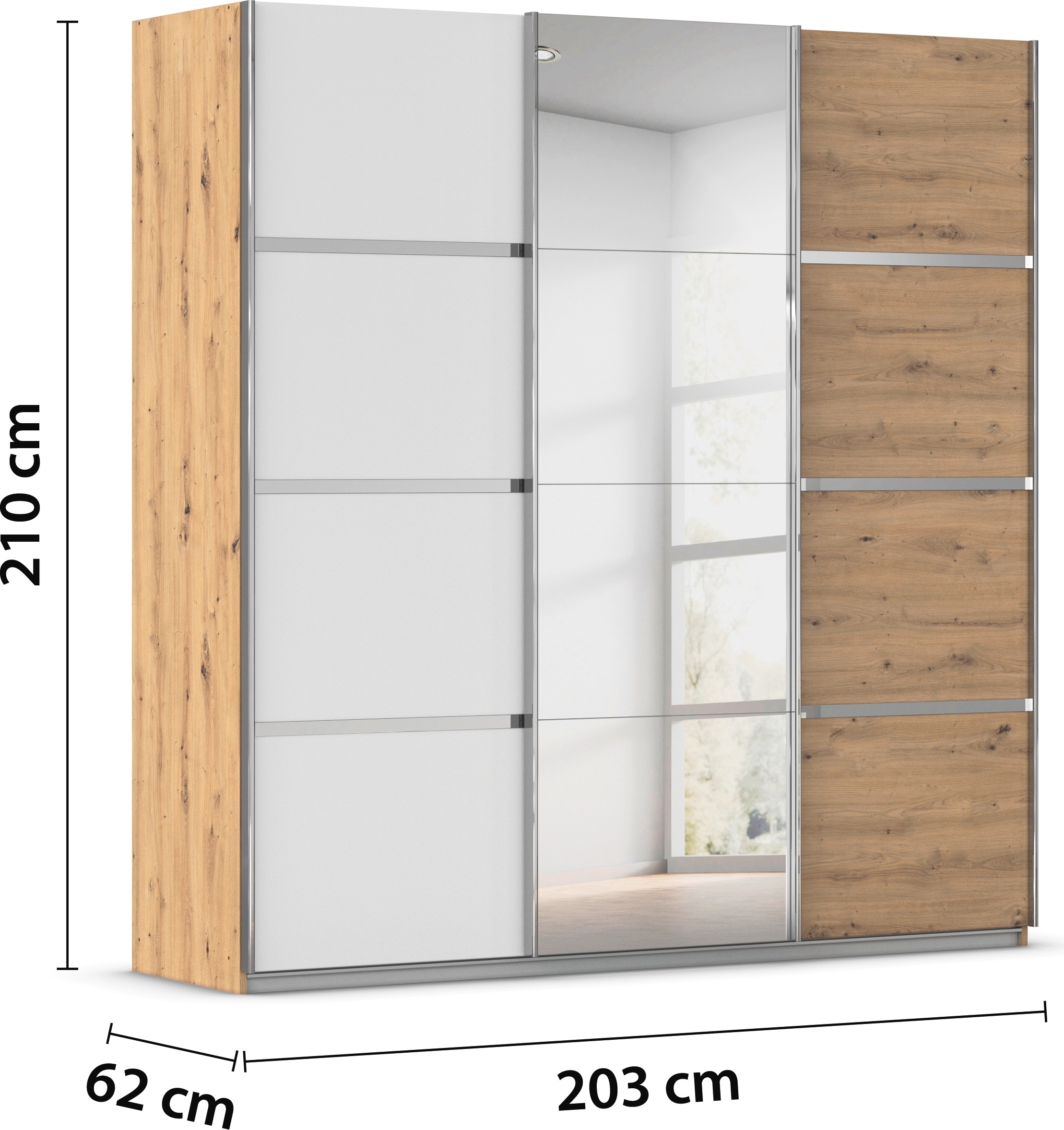 rauch Kleiderschrank »Schwebetürenschrank Garderobe Schrank TOP ANGEBOT Avola«, (in 3 verschiedenen Ausstattungen BASIC/CLASSIC/PREMIUM inkl. Spiegel), mit eleganten Zierleisten in Chrom, Schwarz oder Weiß MADE IN GERMANY