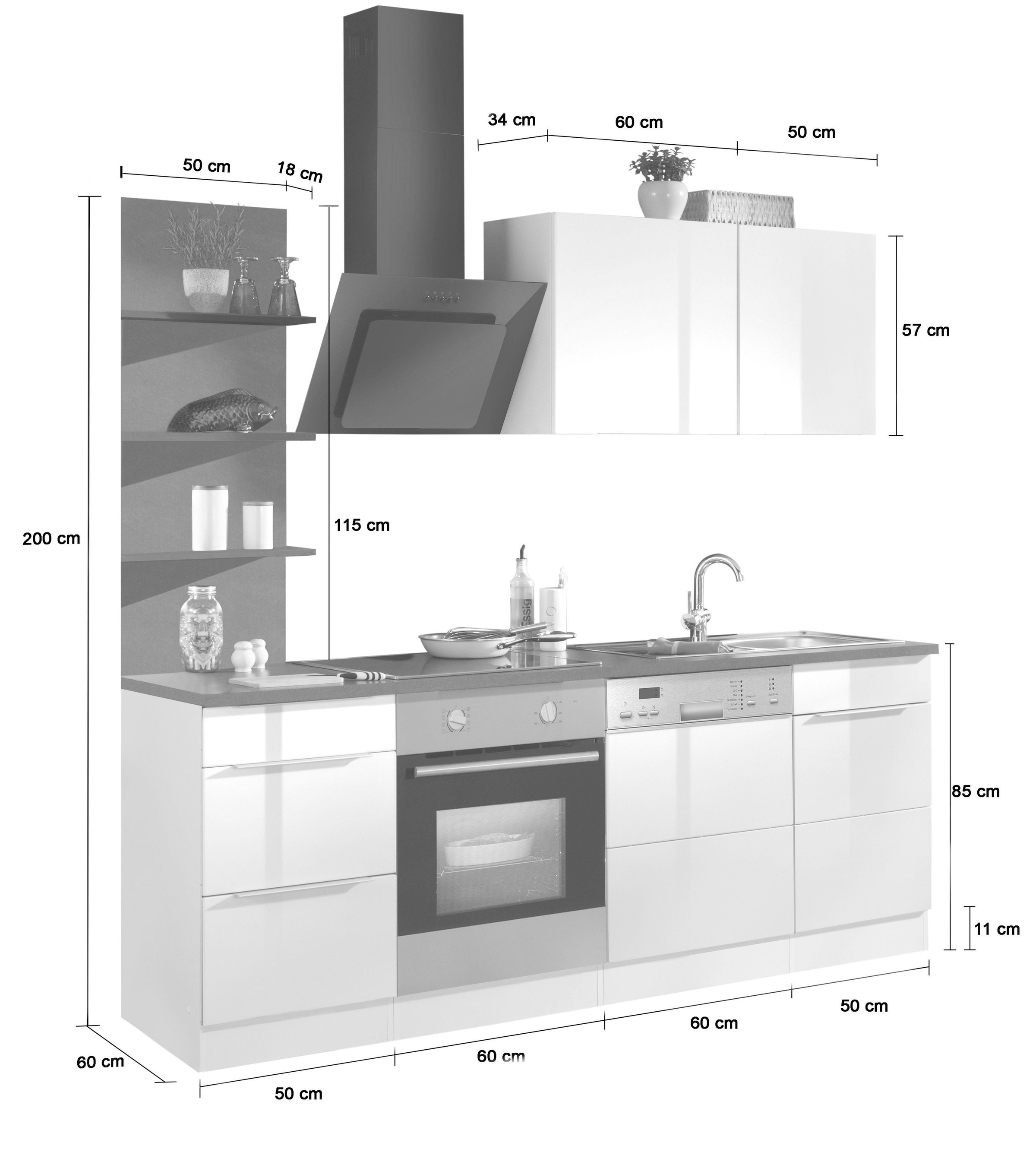 Black Friday HELD Küchenzeile mit E-Geräten, MÖBEL cm 220 »Brindisi«, | Breite BAUR