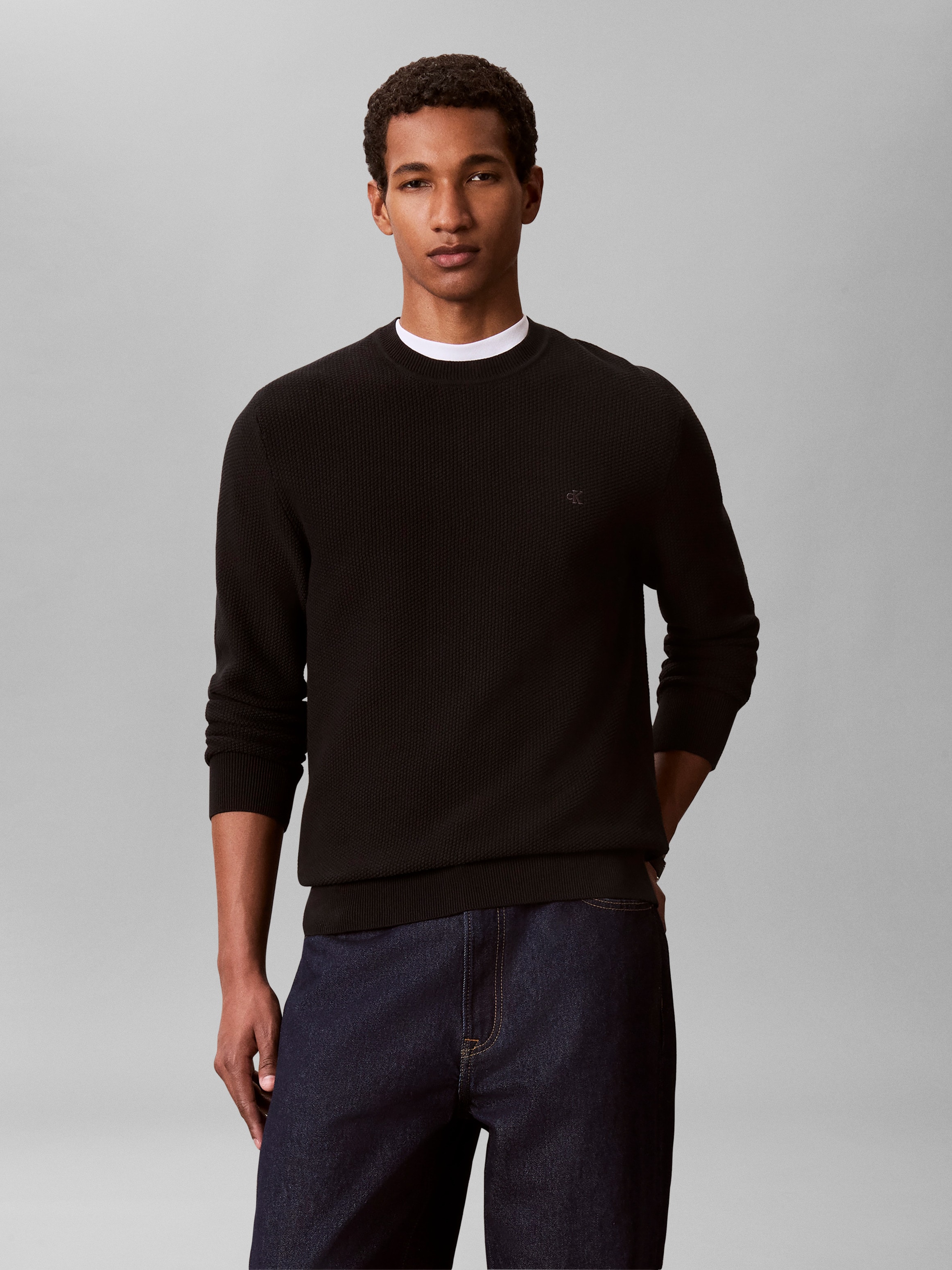 Calvin Klein Rundhalspullover "LS TEXTURED COTTON CREWNK SWEATE" Regular fit mit Rundhalsausschnitt