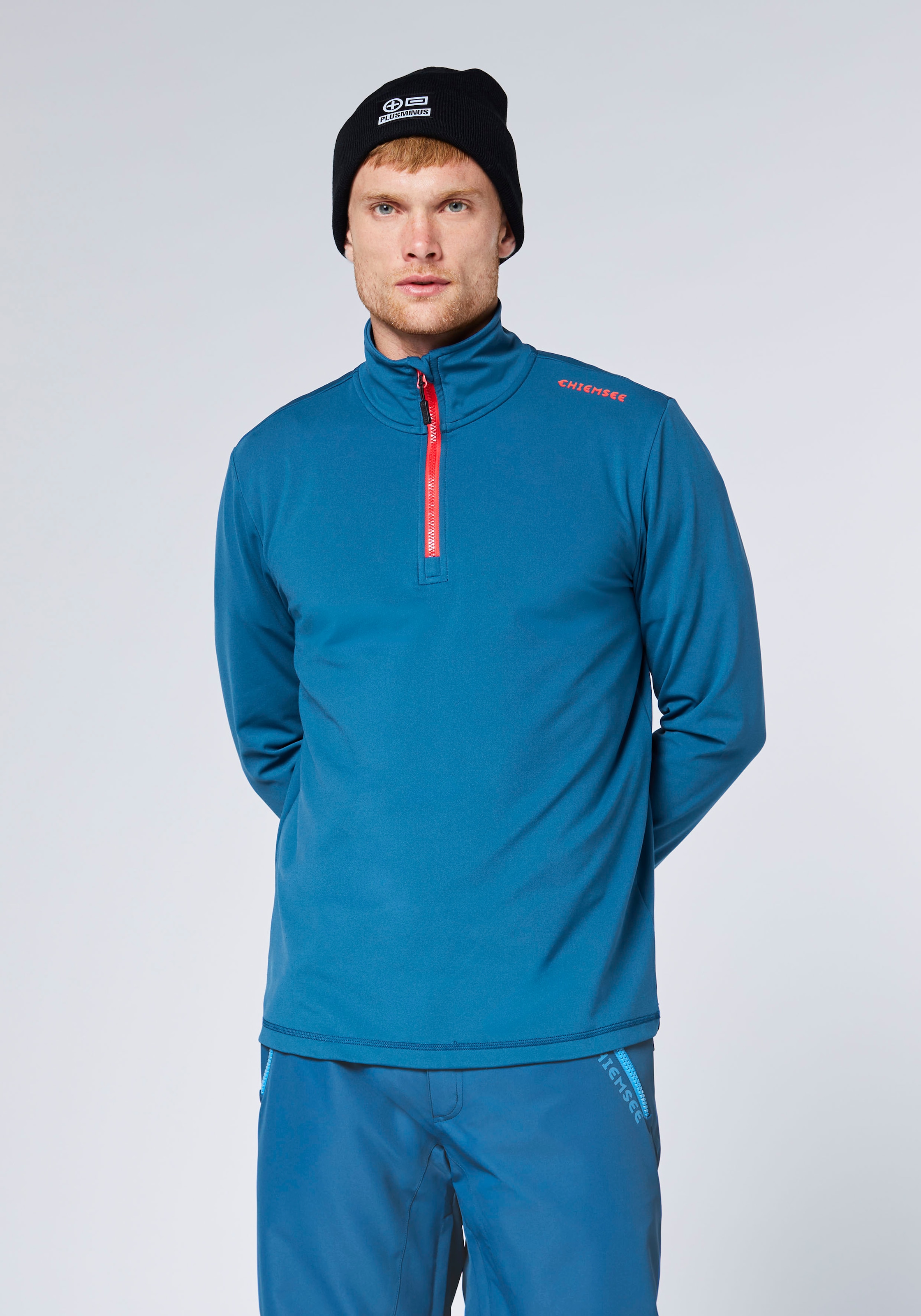 Chiemsee Strickfleece-Pullover aus Strickfleece, hochschließender Kragen, sportlicher Logodruck