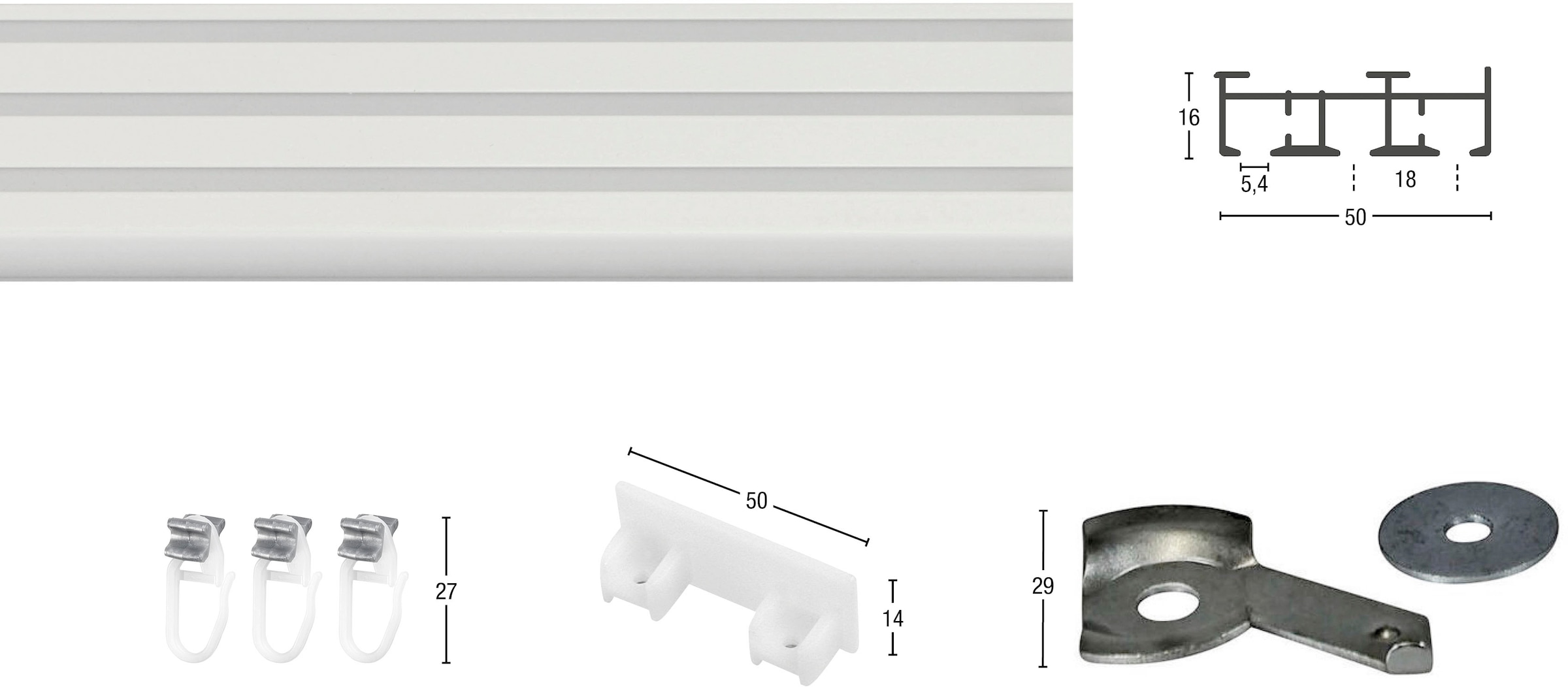 GARESA Gardinenschiene »Flächenvorhangschiene SMART«, 3 läufig-läufig, Wunschmaßlänge, Aluminiumschiene für Vorhänge mit Gleiter, verlängerbar, Decke