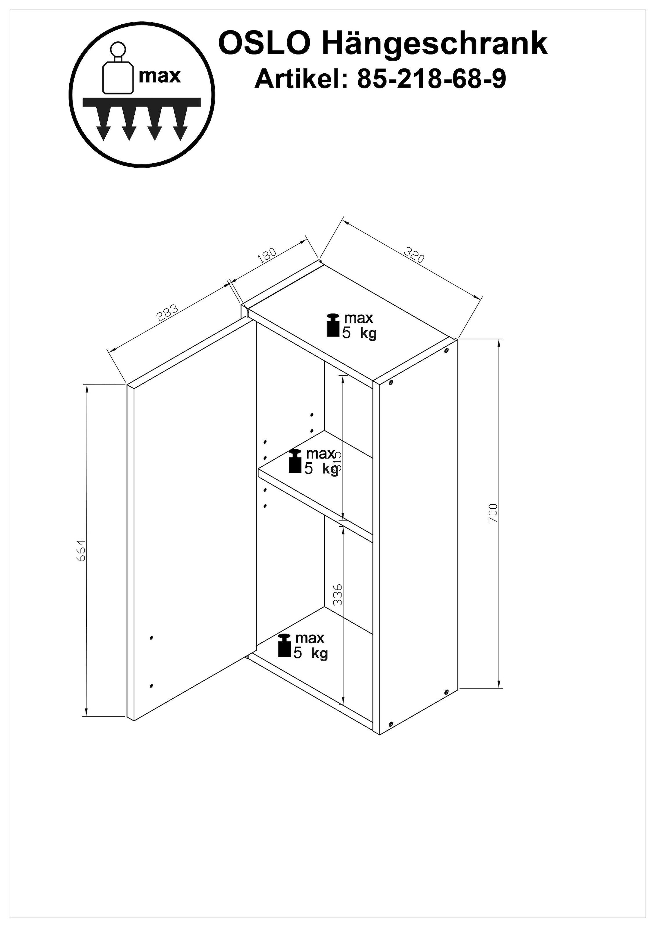 BASIC by Balculina Badmöbel-Set »Oslo Badezimmerset Schrankset Badset 5tlg.«, (Komplett-Set, 5 St.), Spiegel, Hängeschrank, Unterschrank, Hochschrank, Waschbeckenschrank