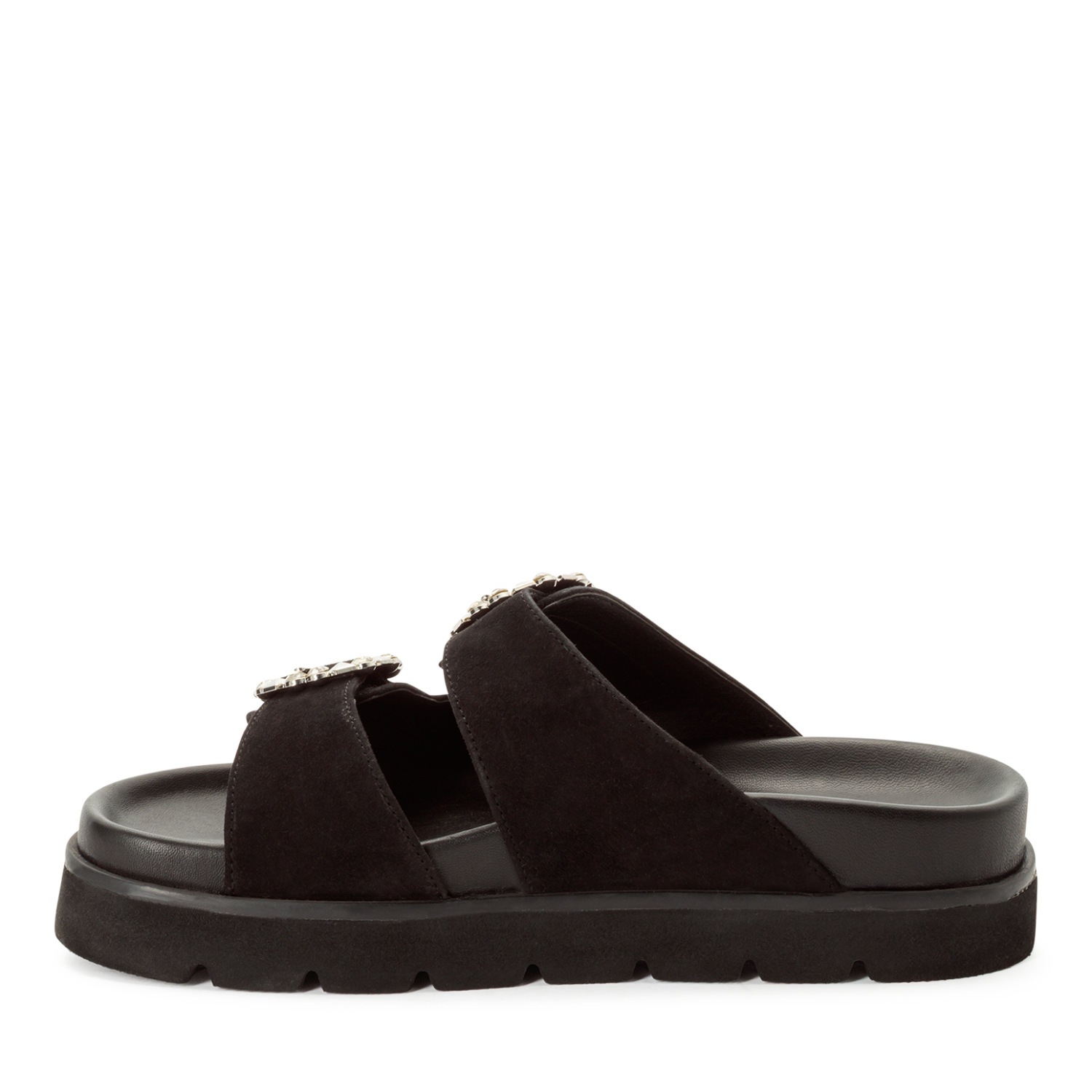 Pantolette TAMARIS, Herren, Gr. 39, schwarz, Veloursleder, Schuhe Pantolette, Sommerschuh mit schmuckbesetzten, verstellbaren Schnallen 3