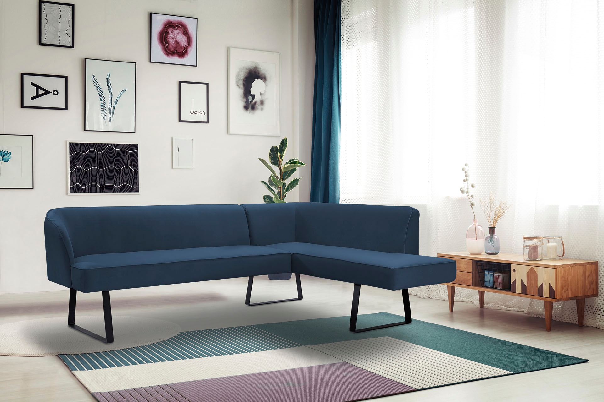 exxpo - sofa fashion Eckbank "Americano" mit Keder und Metallfüßen, Bezug in verschiedenen Qualitäten