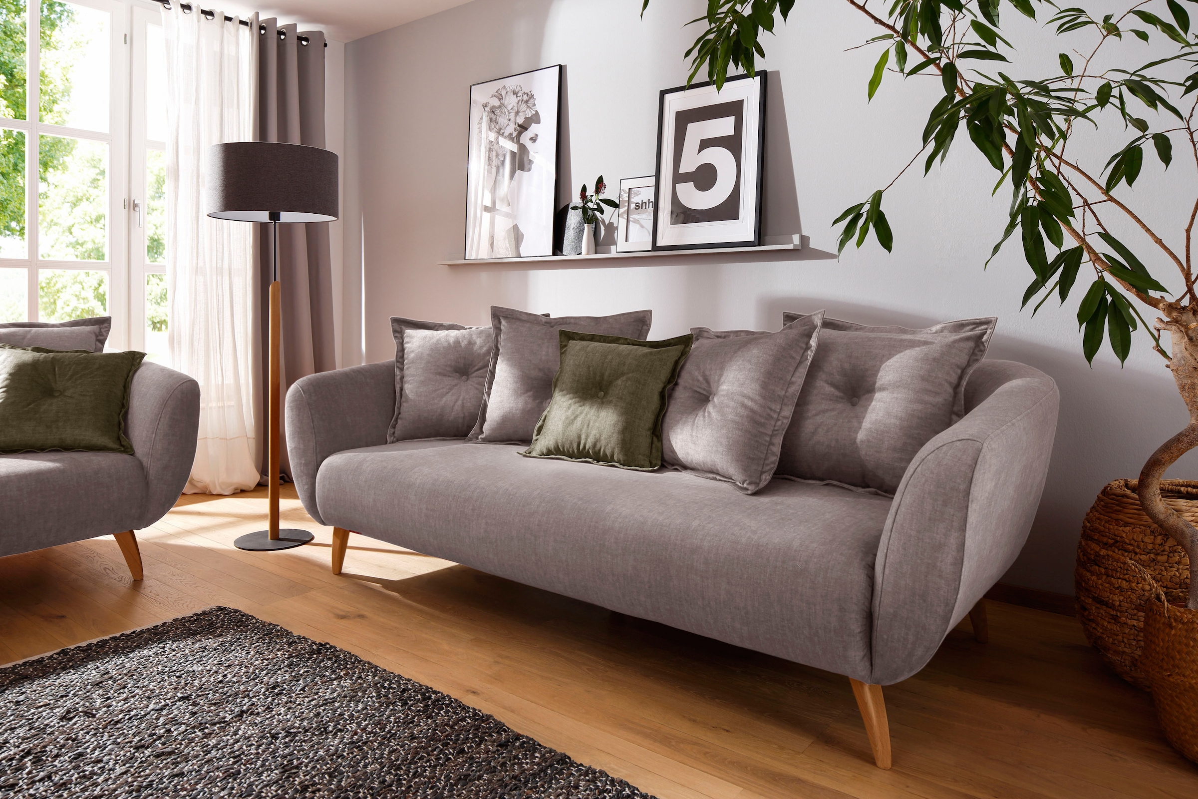 Home affaire 3-Sitzer "Baggio modern und romantisches Design, bequem" Zierkissen inklusive