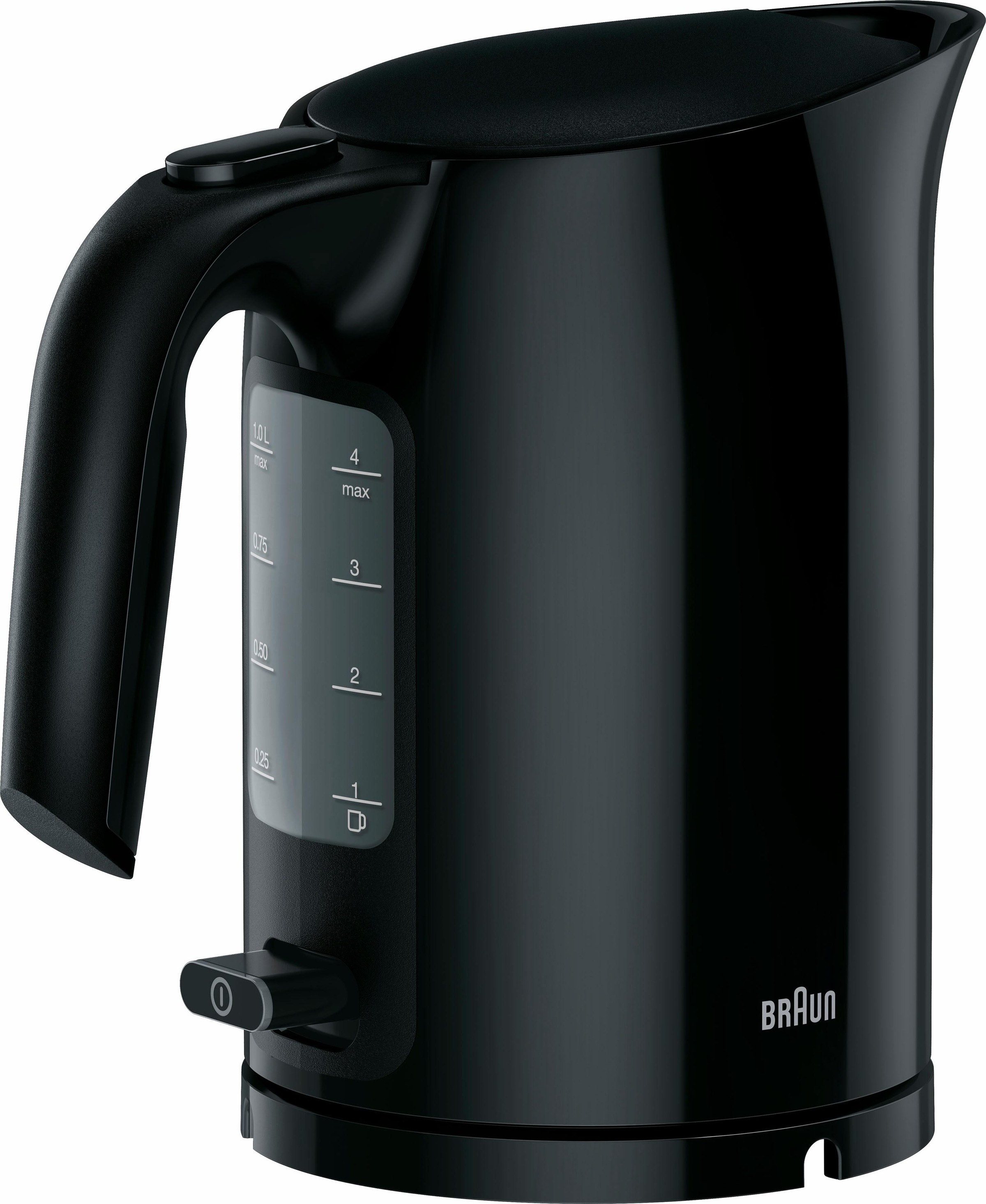 BRAUN Wasserkocher "PurEase WK 3000 BK - 1,0 L, Schnellkochsystem, Anti-Kalk Filter", B:13,5cm H:22,2cm T:21,4cm, schwarz, Wasserkocher, 2.200 W,