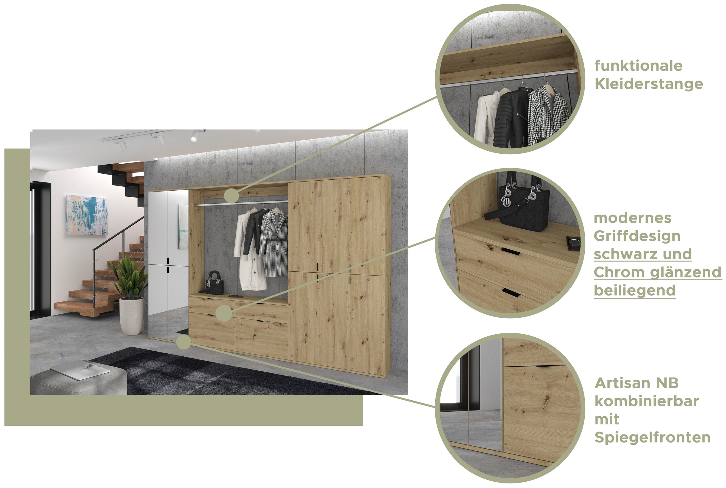 Thumbnail - INOSIGN Garderoben-Set "Trondheim, Breite 243 cm, 5-teilig, bestehend aus:" Set, 4 Stk. tlg.