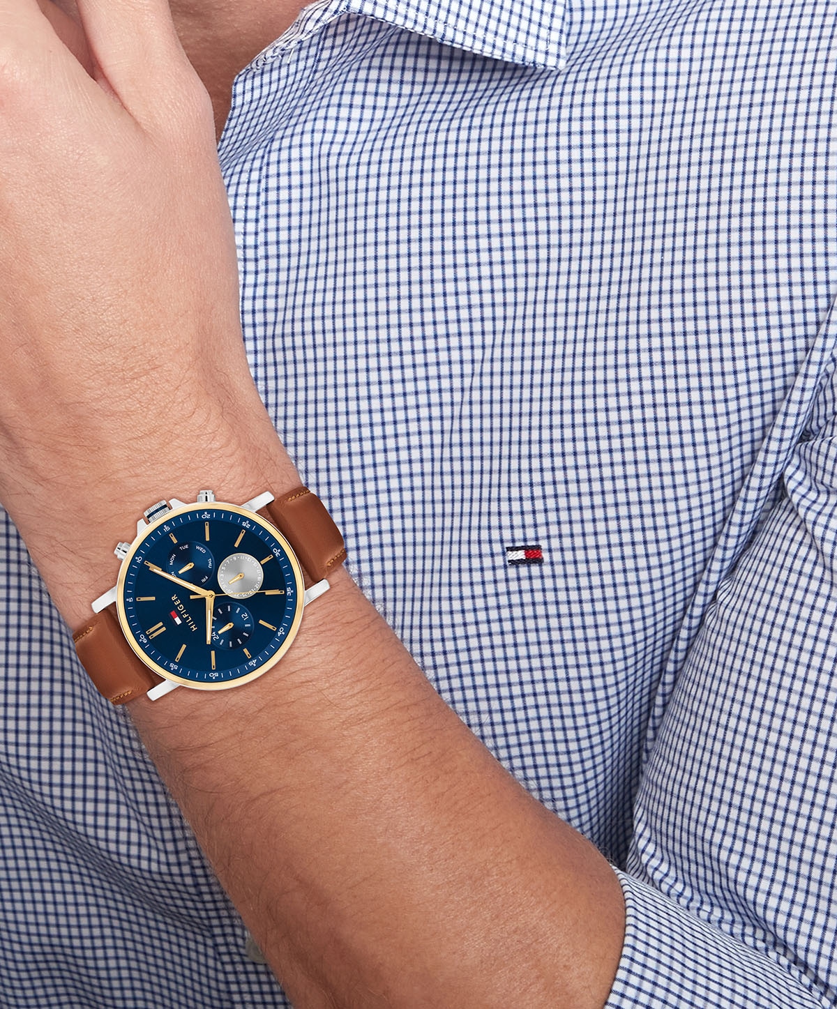 Tommy Hilfiger Multifunktionsuhr »TYSON«, Quarzuhr, Armbanduhr, Herrenuhr, Lederarmband, analog