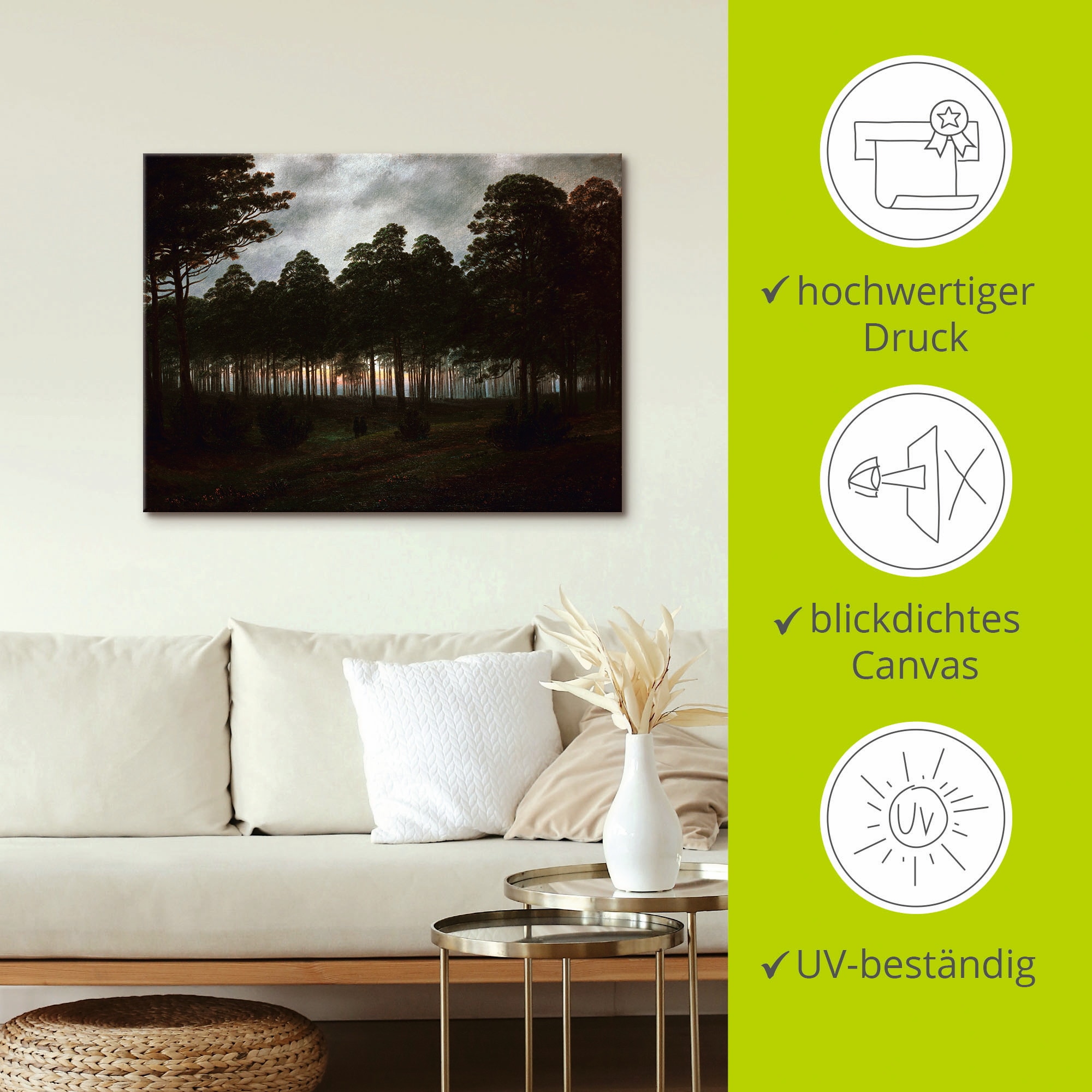 Artland Leinwandbild »Der Abend, um 1820/21«, Wald, (1 St.), auf Keilrahmen gespannt
