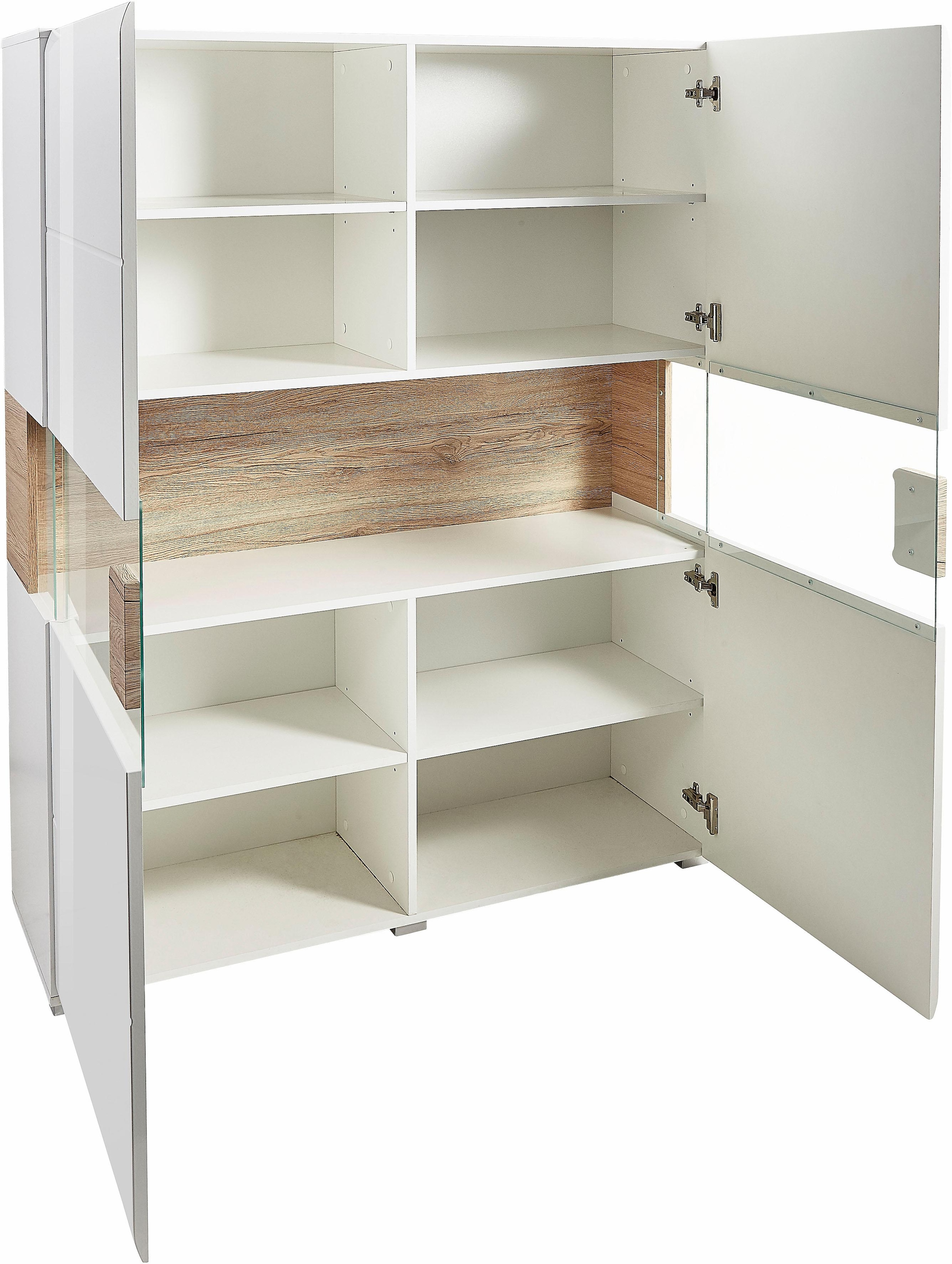 INOSIGN Highboard »Toledo,Breite 121,5 cm, trendige Hochkommode mit 2 Türen«, Hochschrank mit Glas-Partien,stylische Hochglanzfronten