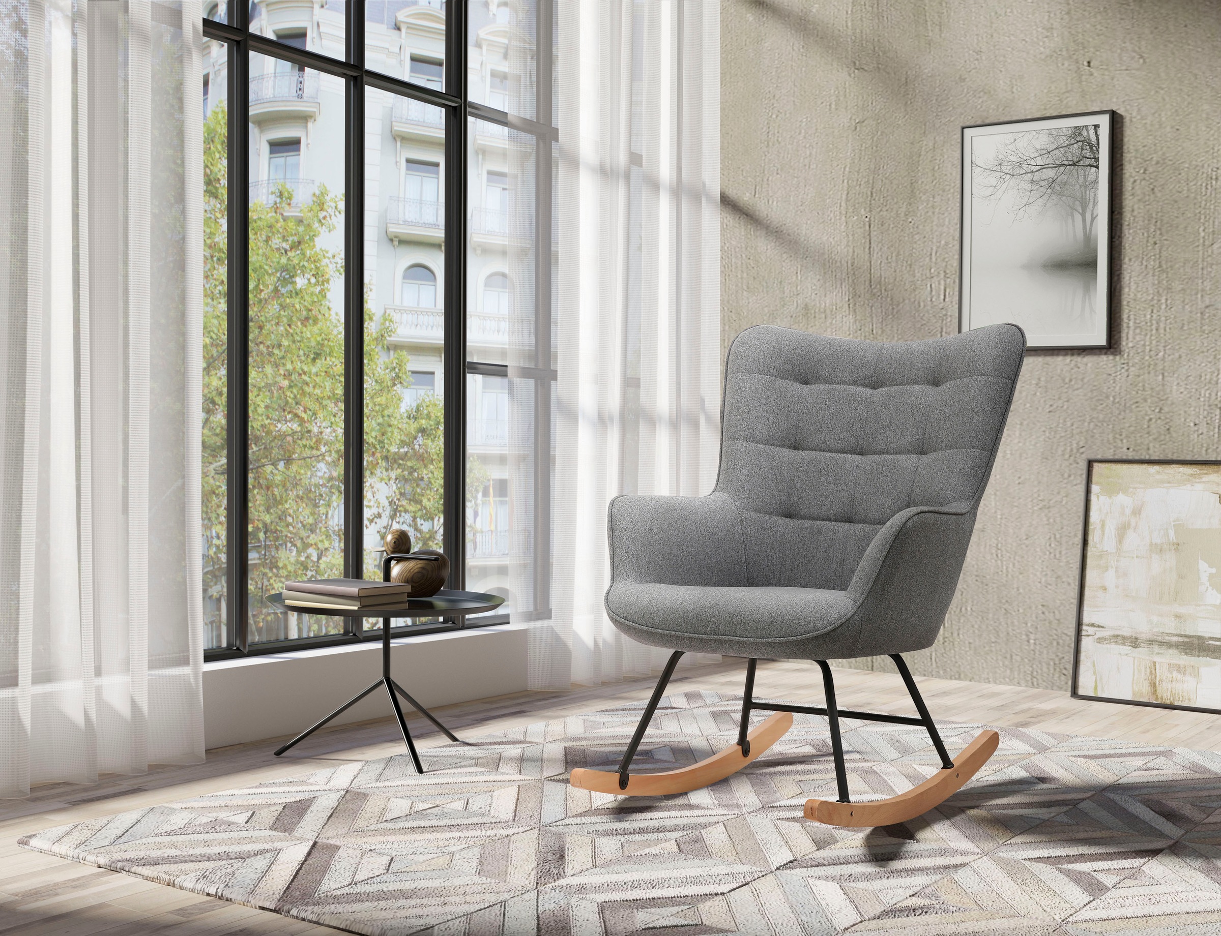 byLIVING Schaukelstuhl "Richie" () 1 Stk.moderne Metallbeine mit Holzkufe, günstig online kaufen