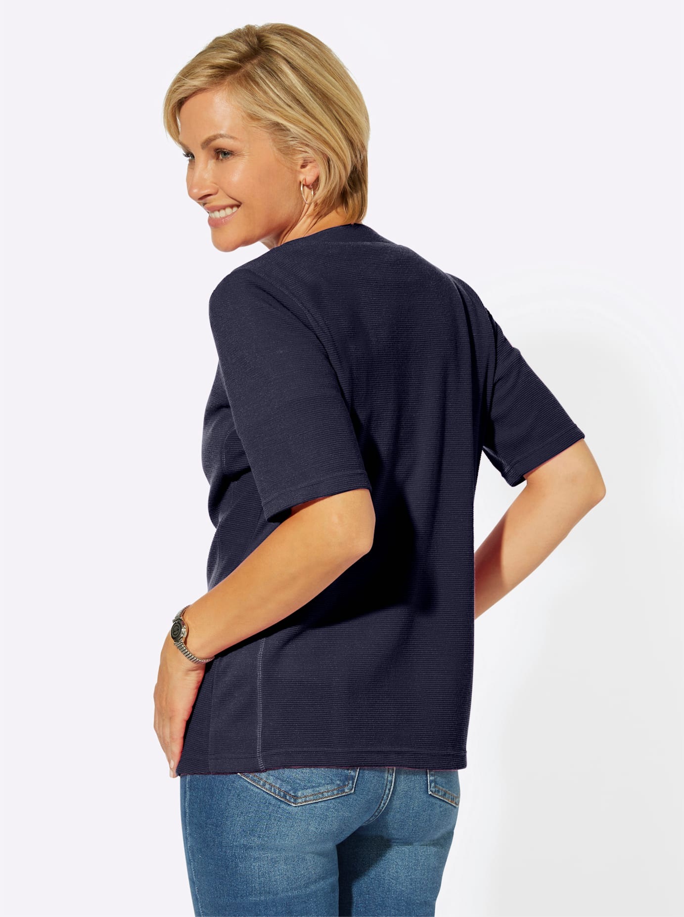 Shirtjacke CLASSIC BASICS "Shirtjacke", Damen, Gr. 42, blau (marine), 98% Polyester, 2% Elasthan, unifarben, Rundhals, Shirts Shirtjacke 2