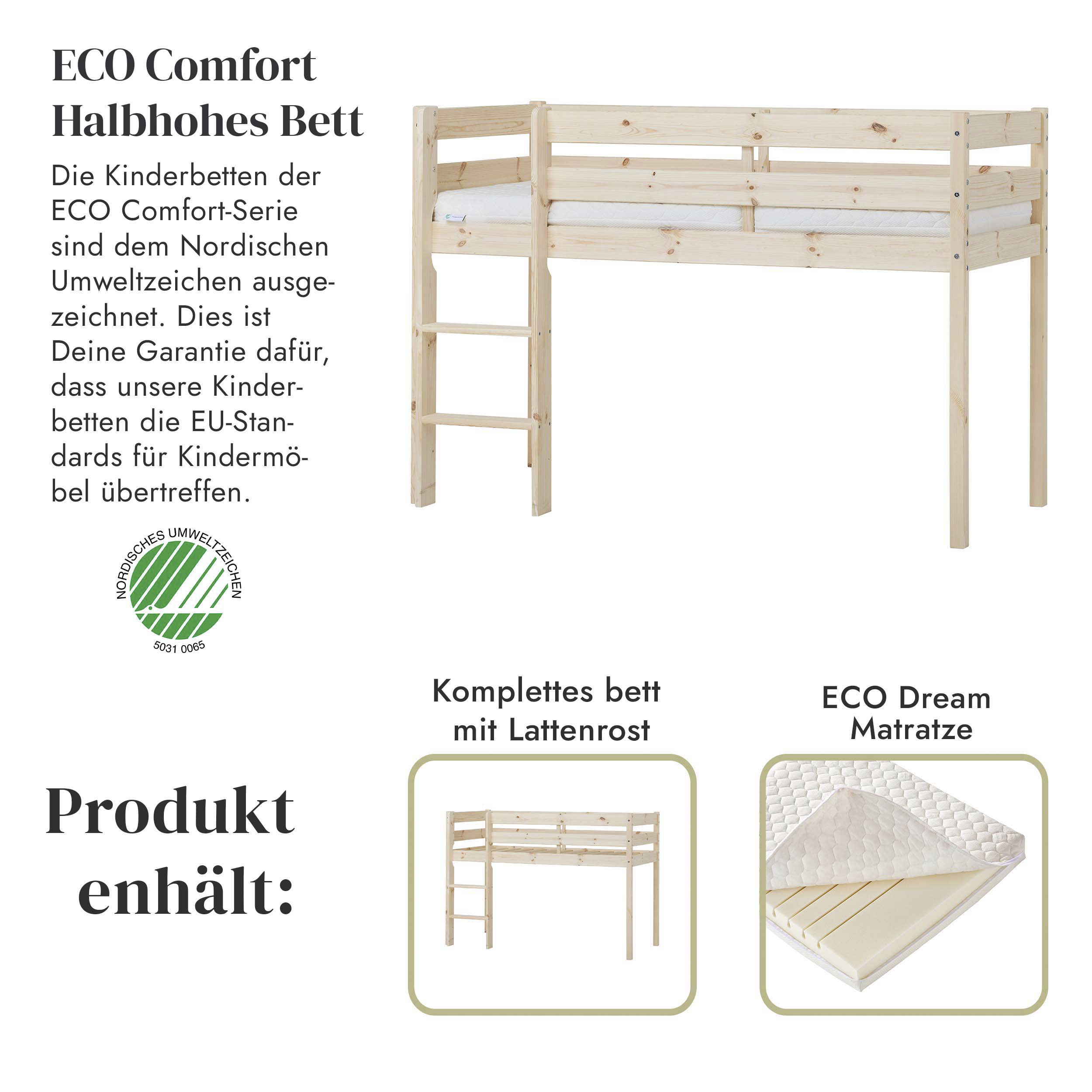 Thumbnail - Hoppekids Spielbett "ECO COMFORT, Hochbett, in 2 Einzelbetten teilbar", Höhe 72cm, Farbe & Größe & Matratze
