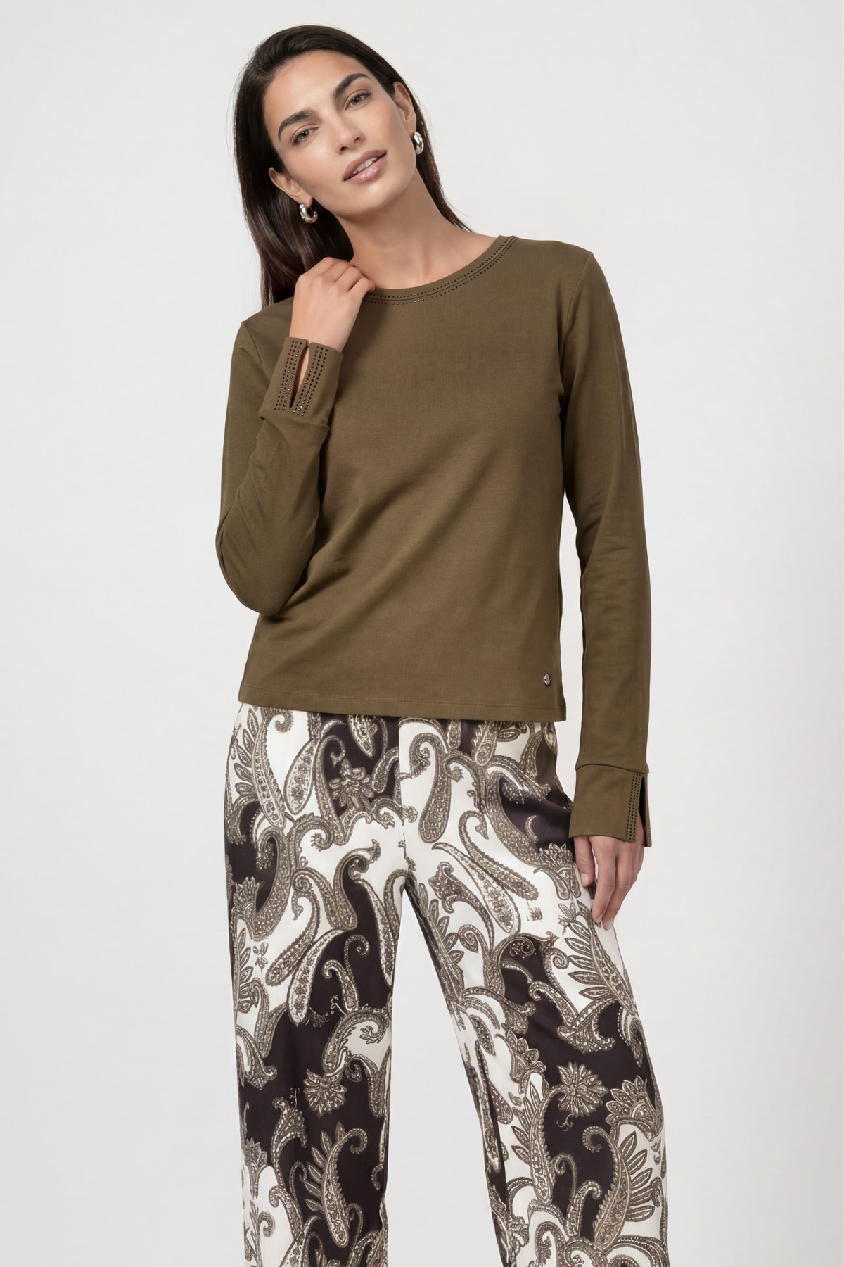 Monari Langarmshirt "Shirt Basic Schmuck" Regular fit mit Rundhalsausschnitt