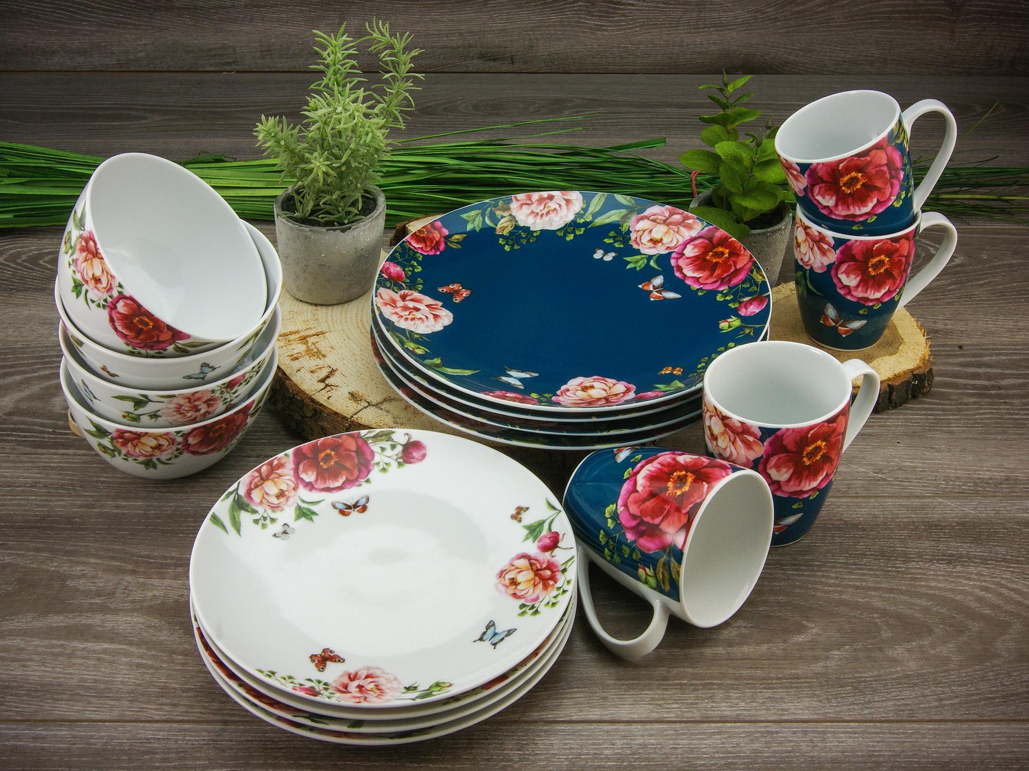 CreaTable Kombiservice »Geschirr-Set Enjoy Roses«, (Set, 16 tlg., Kaffeeservice und Tafelservice im Set, für 4 Personen), Service, Made in Europe, 16 Teile, für 4 Personen