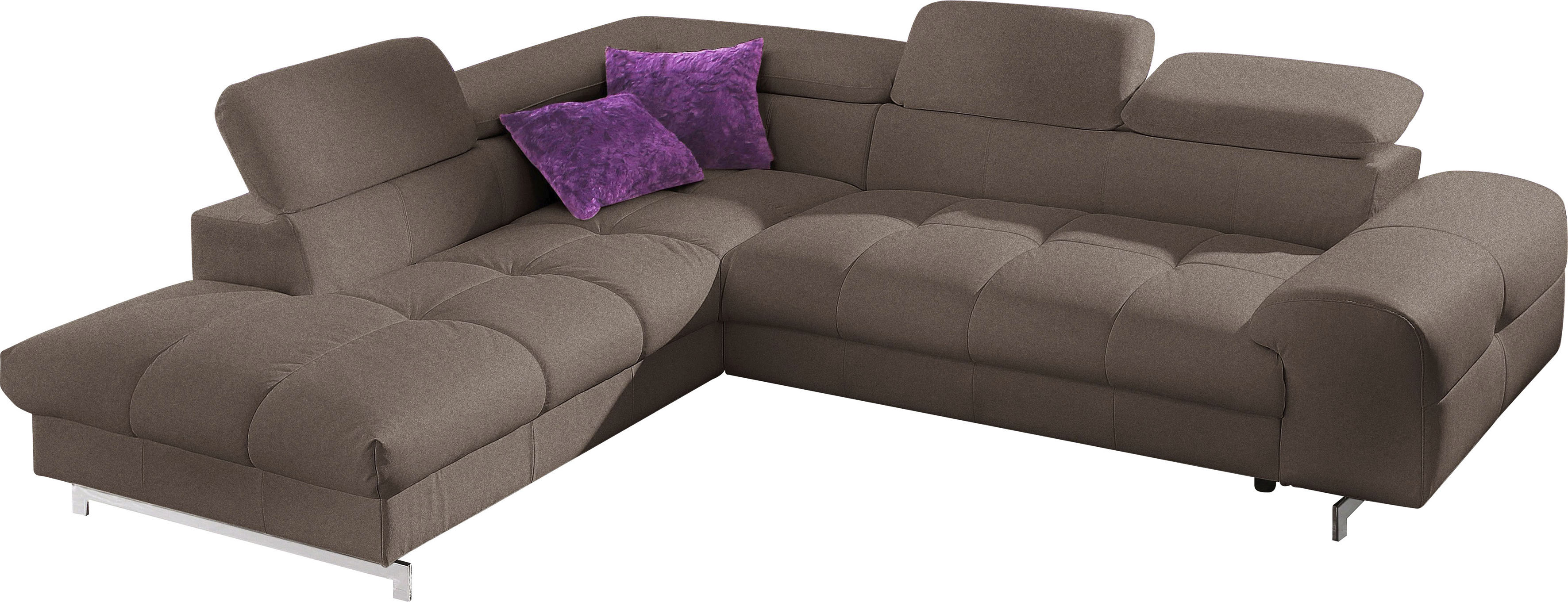 COTTA Ecksofa "Chef bequem, tolle Verarbeitungsdetails, Breite 262cm, L-Form" mit Kopfteilverstellung, edle Metallkufen, optional Schlaffunktion