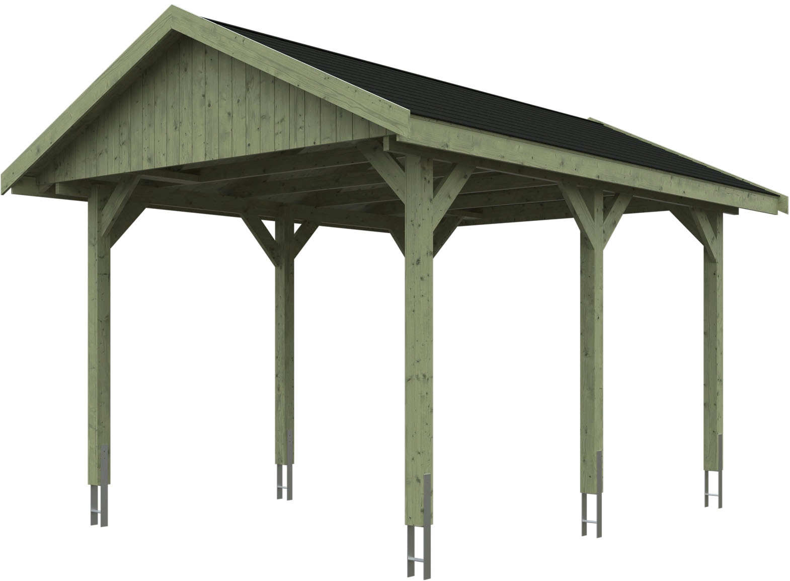 Skanholz Einzelcarport "Wallgau", Nadelholz, 291 cm, Grün, mit schwarzen Dachschindeln