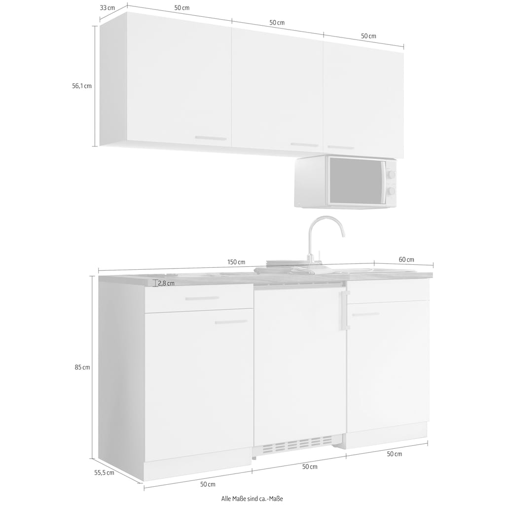RESPEKTA Küche »Luis, mit Glaskeramikkochfeld, wahlweise mit Mikrowelle, Korpus Weiß,«, Breite 150 cm