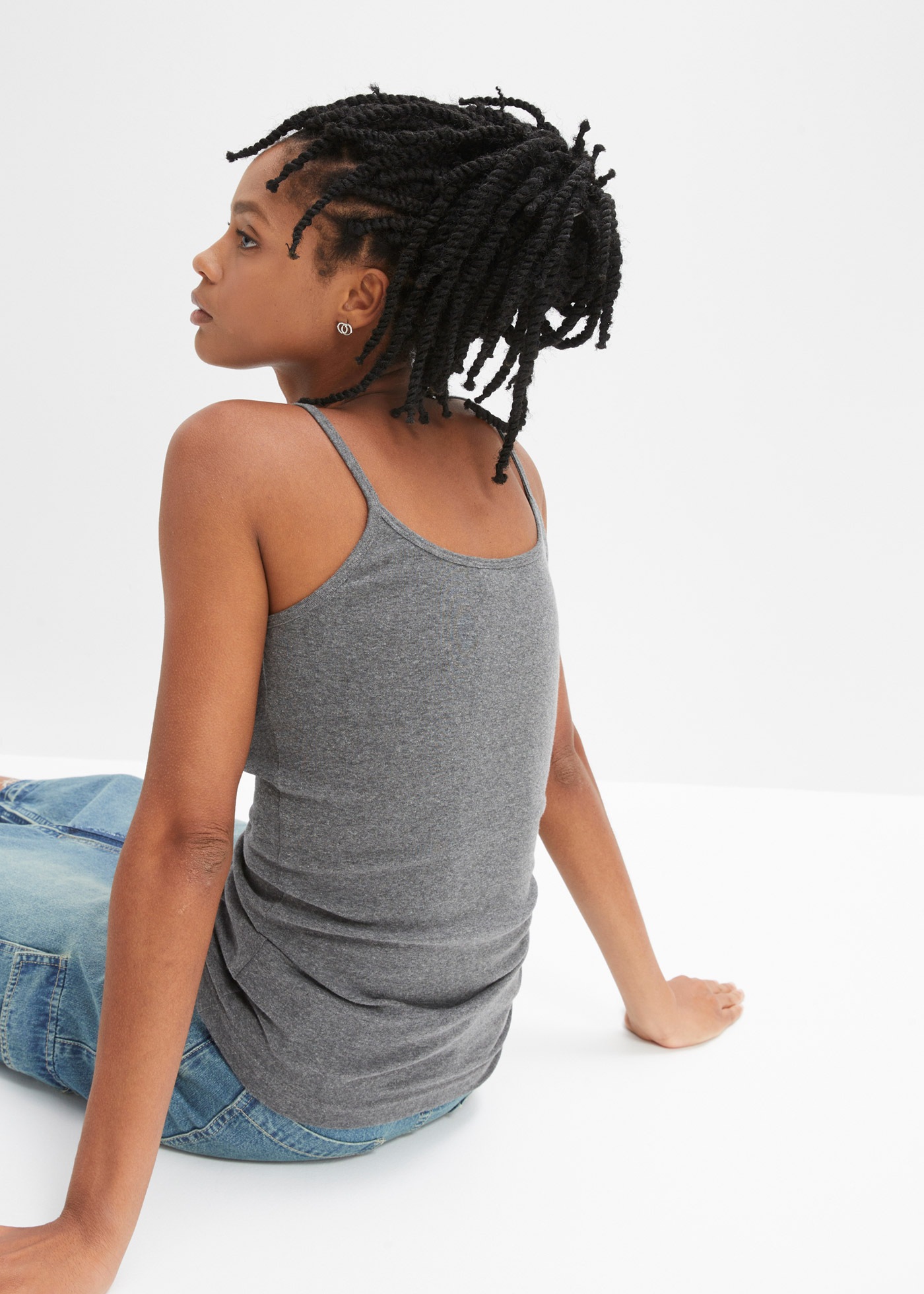 Thumbnail - bonprix Spaghettitop "Spaghettiträger-Top aus reiner Baumwolle, 2er Pack" Packung, 2, 2 Stk. figurbetonte Slim-Fit-Passf...