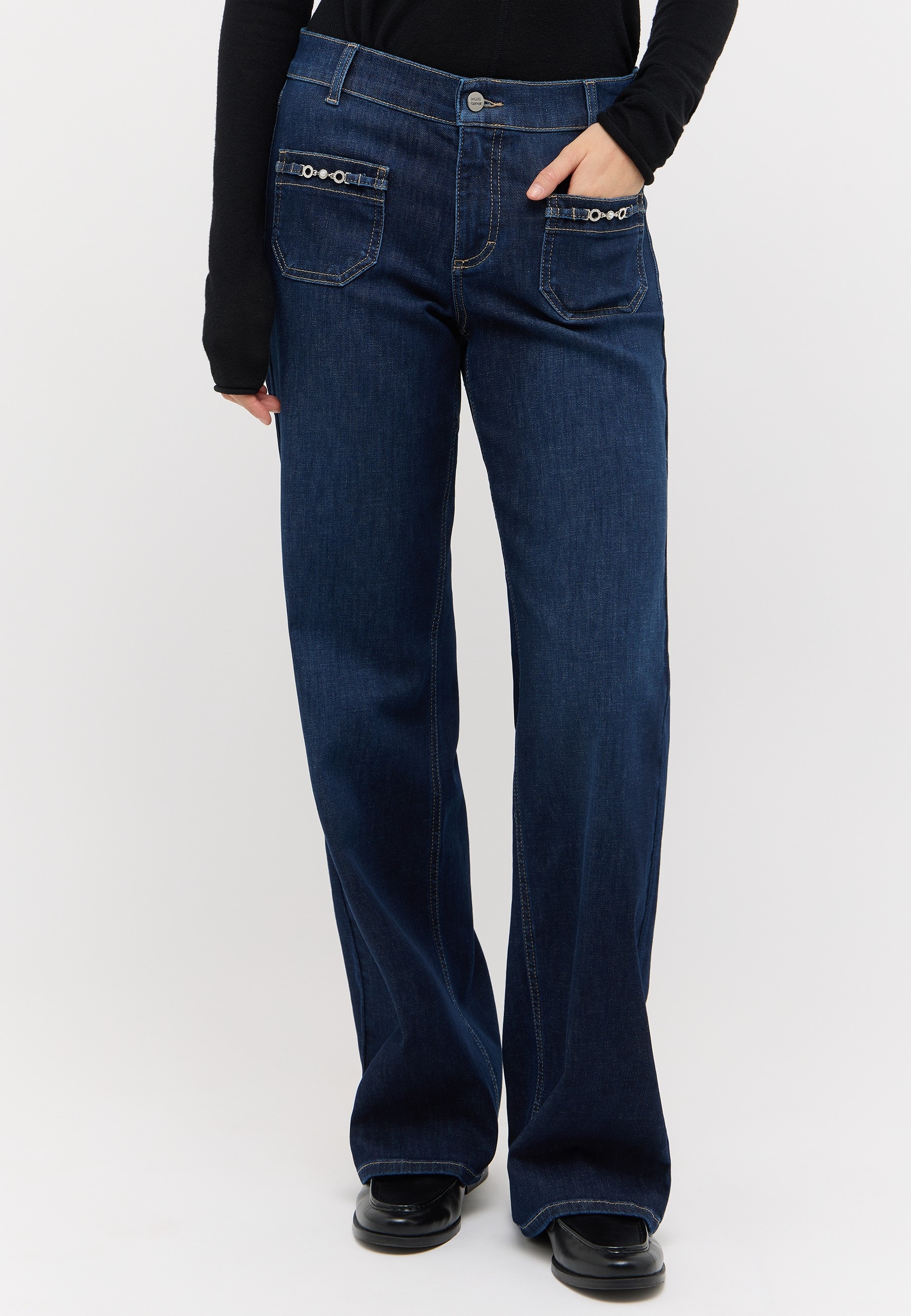 ANGELS Gerade Jeans "LIZ GLORY" Wide Leg, mit Schmuckelementen an den Vordertaschen