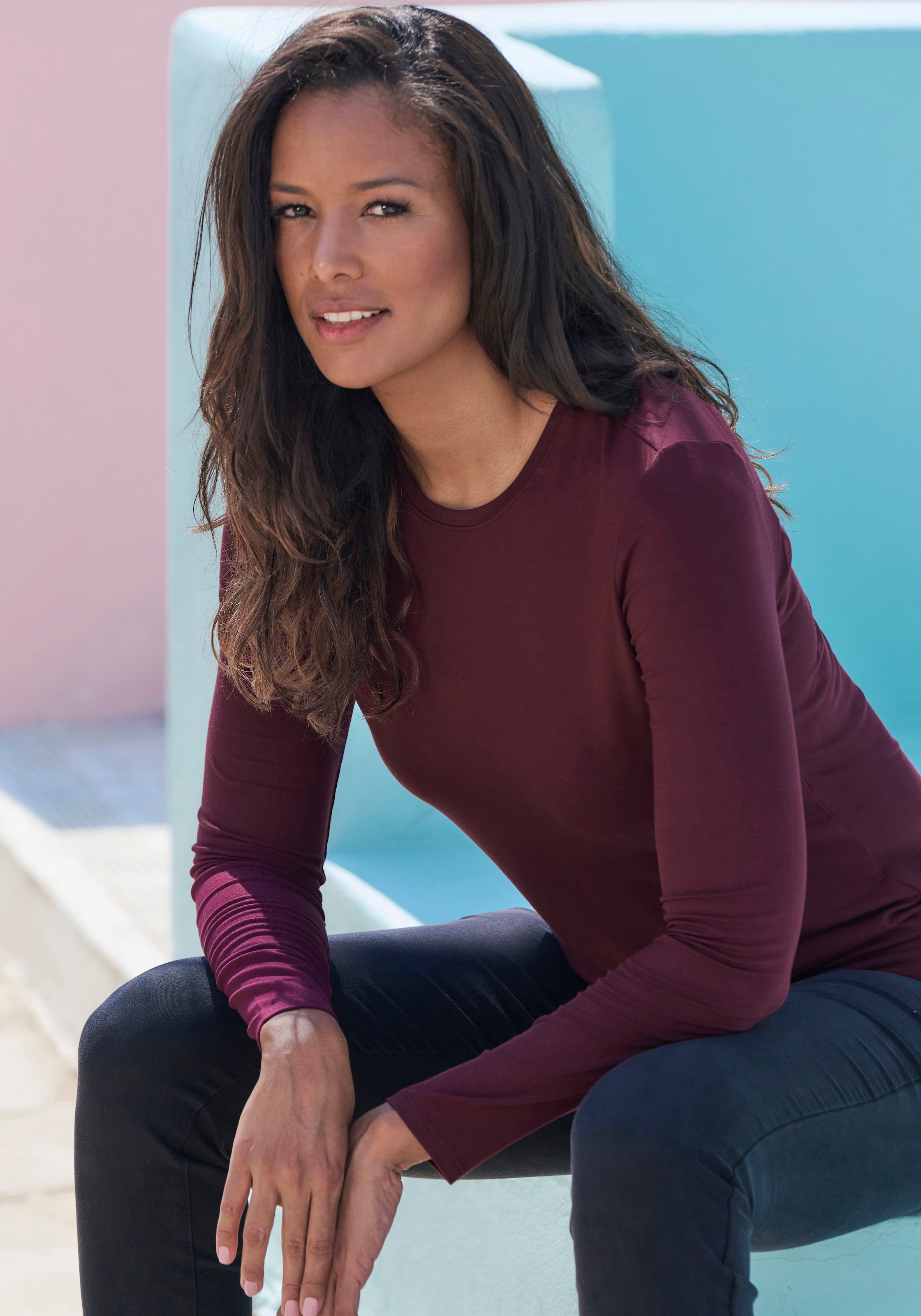 LASCANA Langarmshirt »aus weichem Viskose-Stretch«, (2er-Pack)