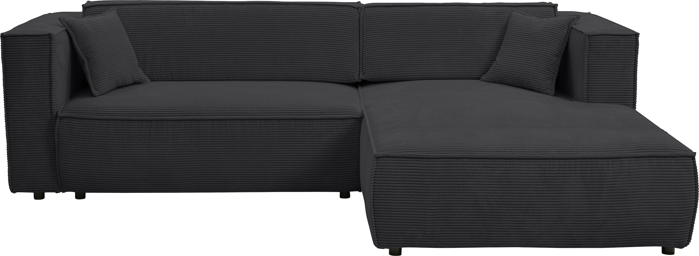 WERK2 Ecksofa »Atlanta-New, modernes Design, Stellmaße 280x147cm, L-Form, Kedernaht«, hoher Komfort, Schlaffunktion & Bettkasten, Cord, Anthrazit