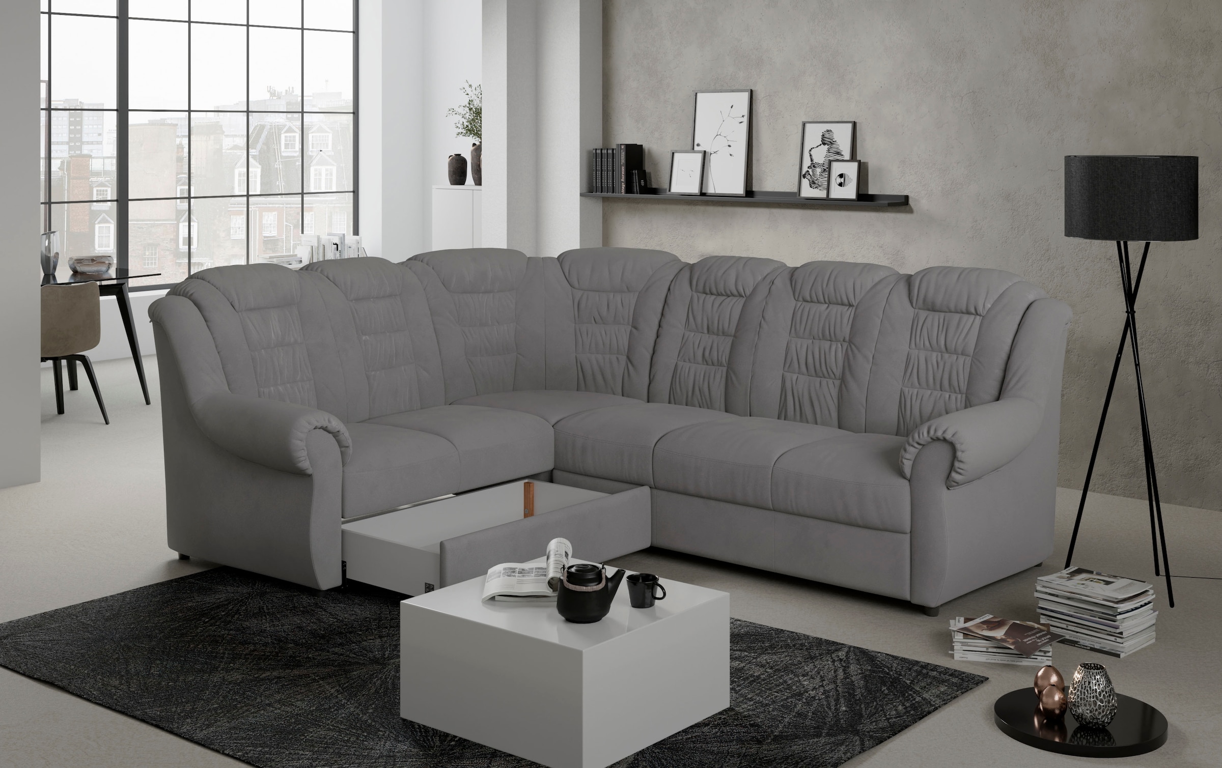 Home affaire Ecksofa »Boston L-Form«, mit hoher Rückenlehne, wahlweise mit Bettfunktion & Stauraum