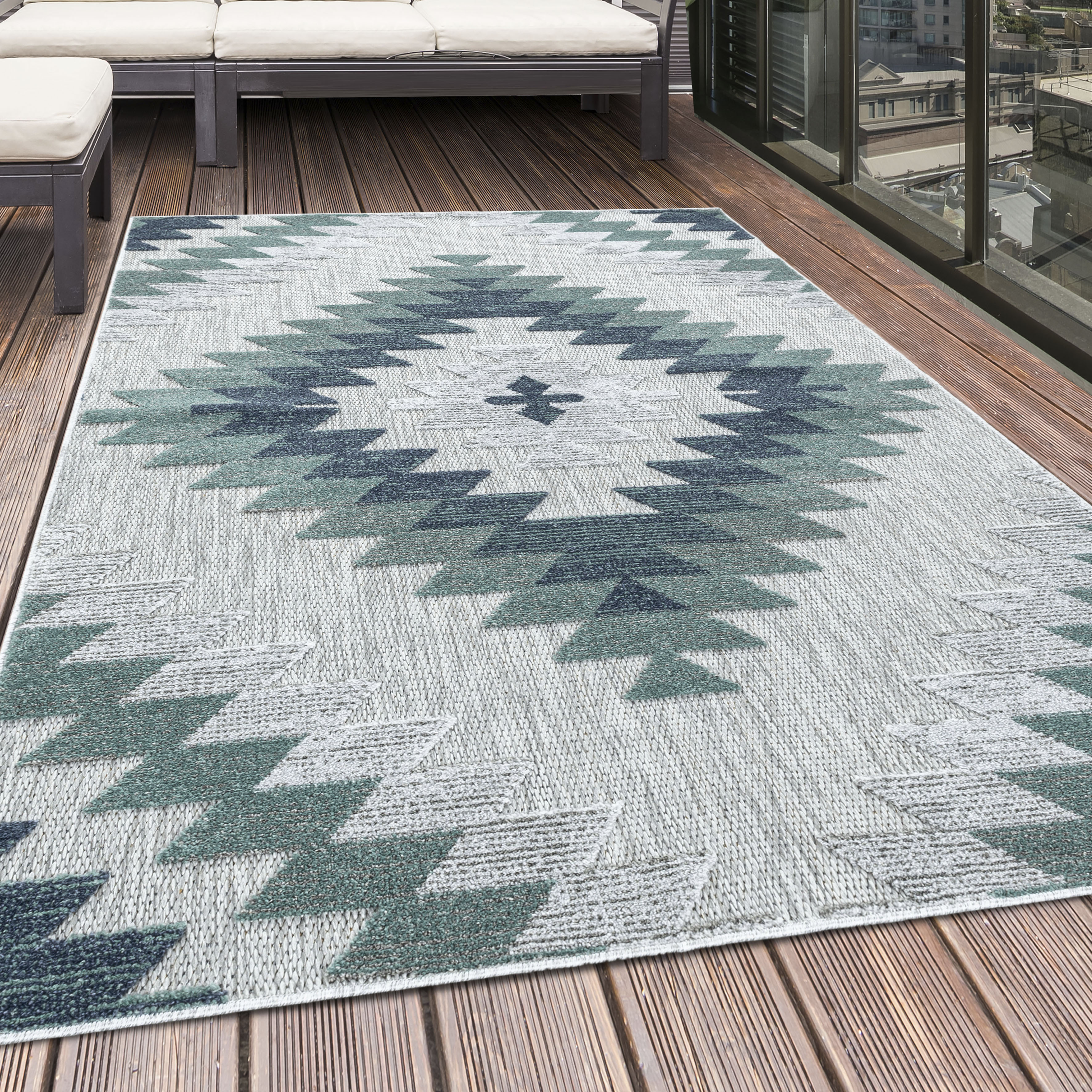 Ayyildiz Teppiche Outdoorteppich "BAHAMA 5154" rechteckig 8 mm Höhe Läufer, Flachflor mit Hoch-Tief-Struktur, In-und Outdoor geeignet