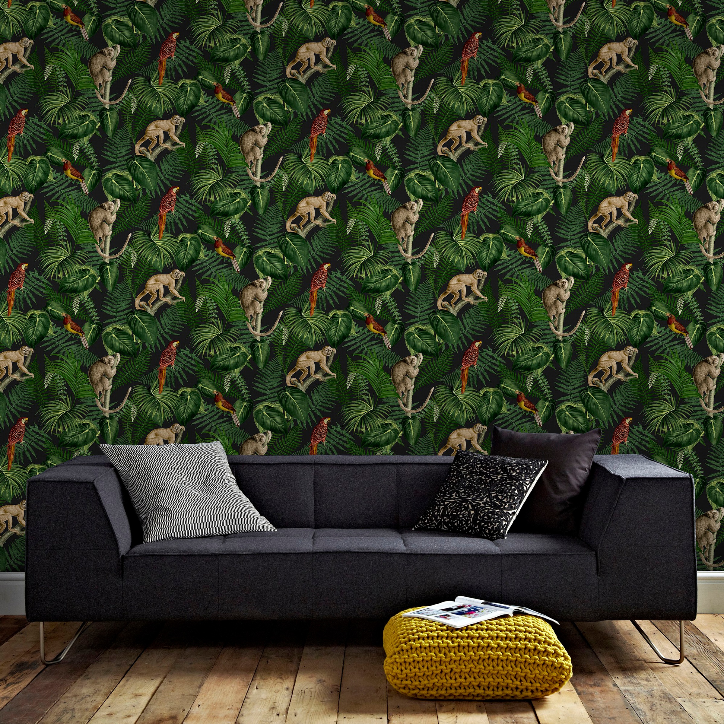 Superfresco Easy Vliestapete »Superfresco Easy Vliestapete Into the Jungle Schwarz«, tropisch, Superfresco Easy Vliestapete Into the Jungle Schwarz
