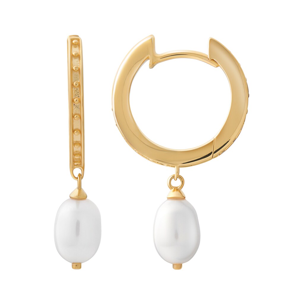 CAÏ Paar Creolen »925 Silber vergoldet Perlen Anhänger«
