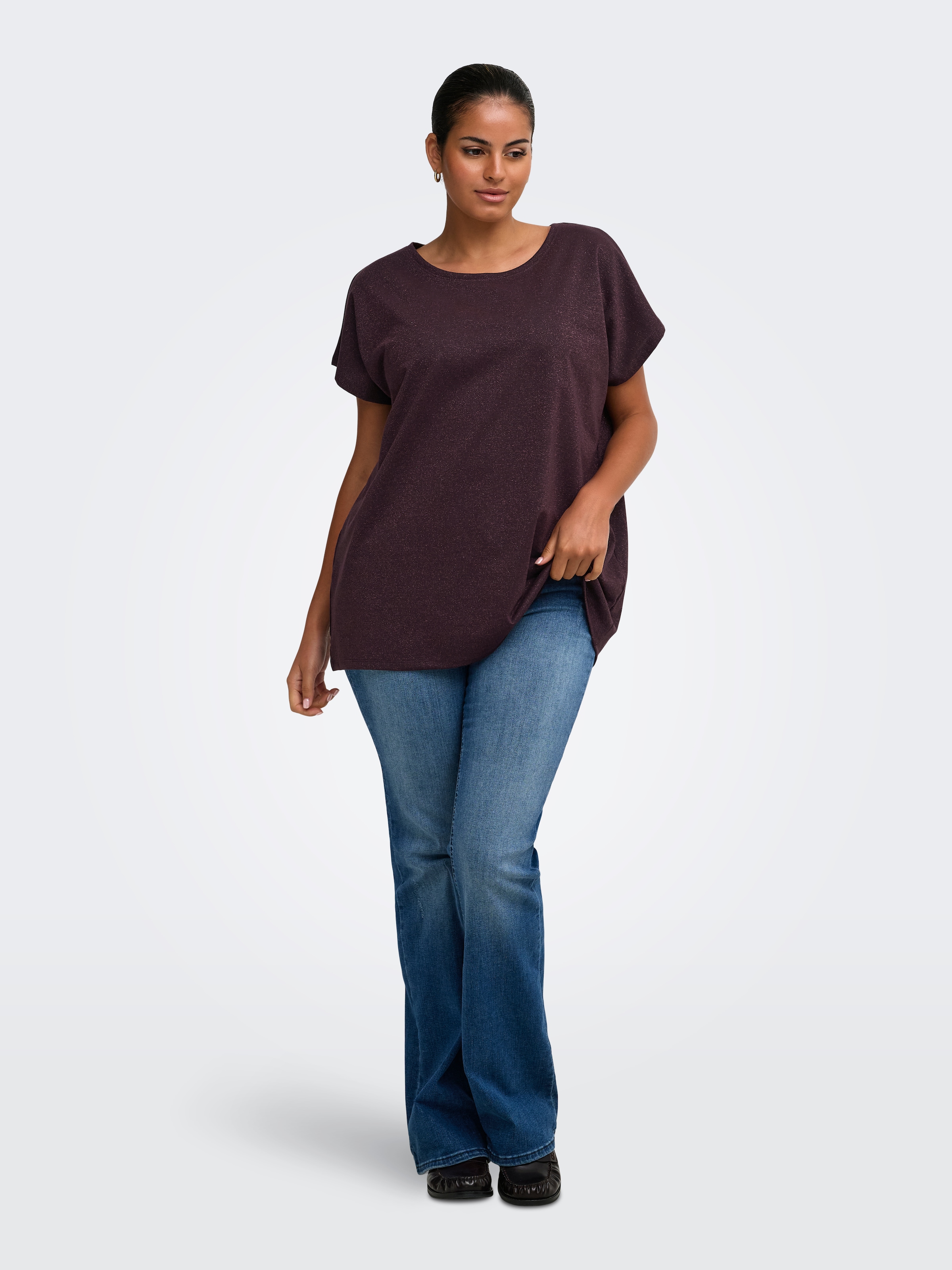 ONLY CARMAKOMA Kurzarmshirt »CARMOSTER GLITTER S/S TOP JRS NOOS« Viskosemischung, regular fit